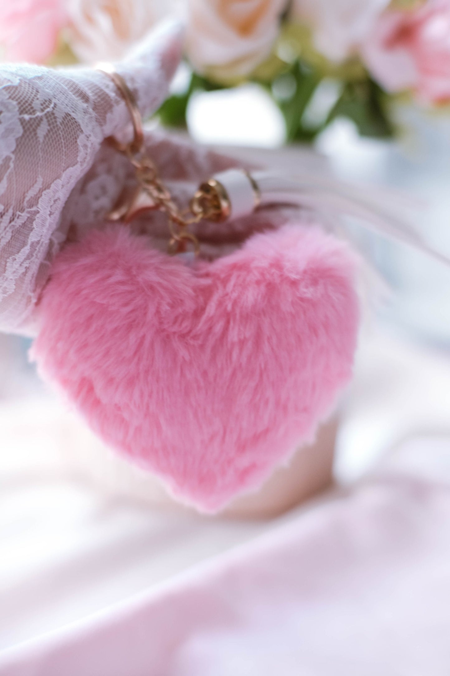 Pink Heart Pom Pom Keychain, Elegant Tassel Charm, Purse Accessory, Valentine's Dat Gift For Her, Aesthetic Pink Keychain, Pink Heart Charm