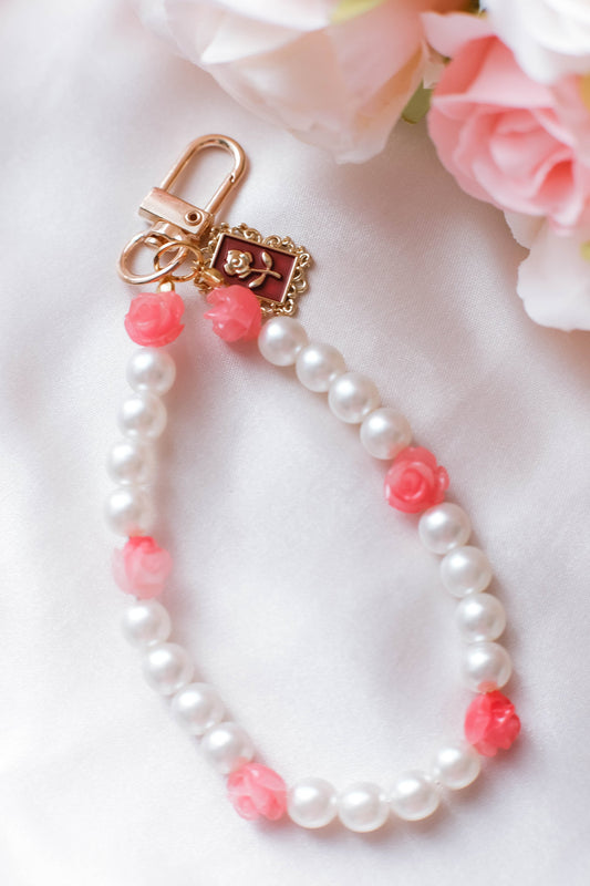 Pearl Keychain Elegant Rose Wristlet For Women Purse Accessory For Her Gift Idea for BFF Aesthetic Keychain For Women Luxury Keychain