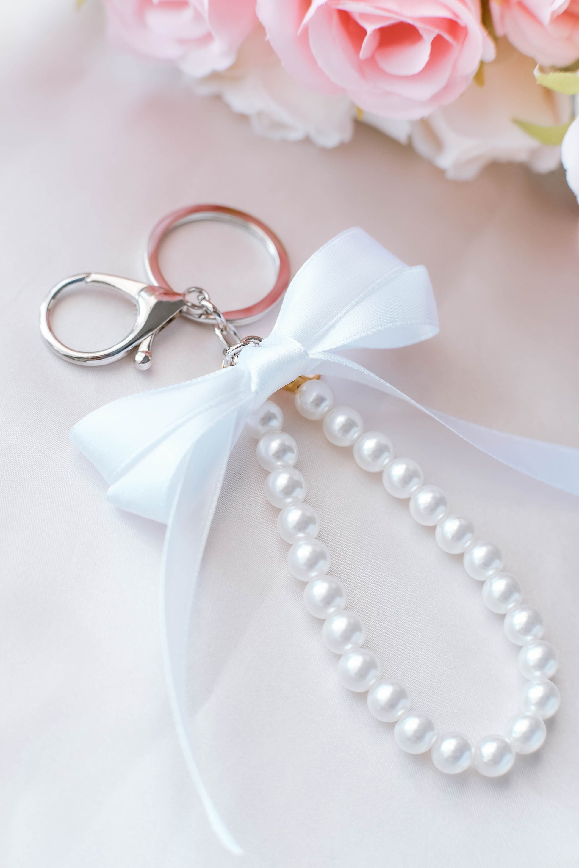 Pearl and Ribbon Keychain Elegant Wristlet For Women Purse Accessory For Her Gift Idea for BFF Aesthetic Keychain For Women Luxury Keychain