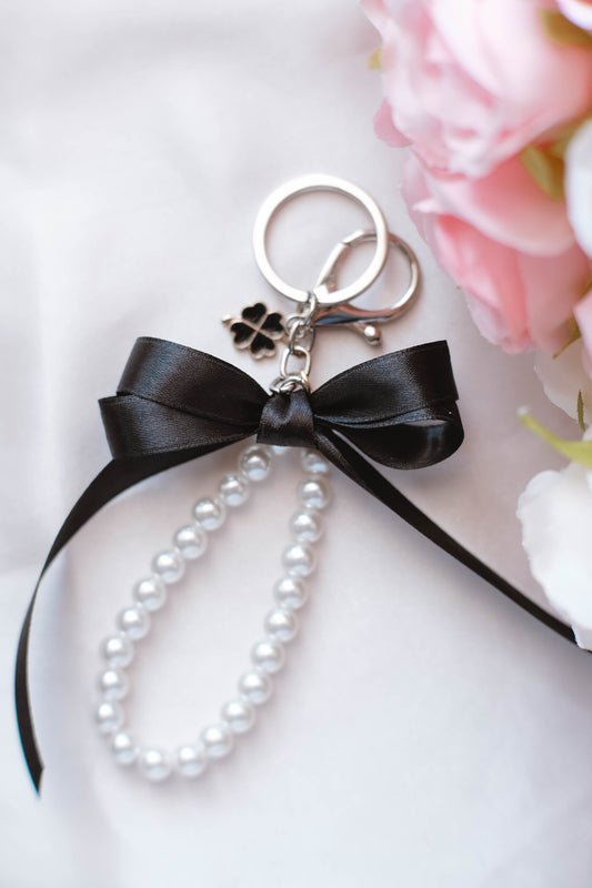 Pearl and Ribbon Keychain Elegant Wristlet For Women Purse Accessory For Her Gift Idea for BFF Aesthetic Keychain For Women Luxury Keychain