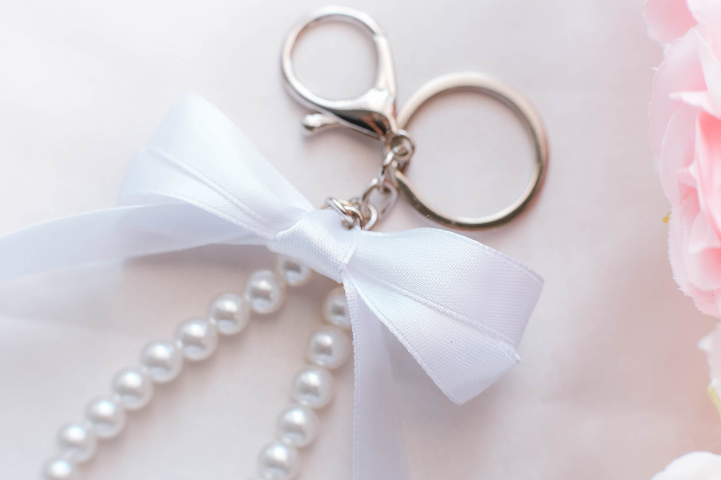 Pearl and Ribbon Keychain Elegant Wristlet For Women Purse Accessory For Her Gift Idea for BFF Aesthetic Keychain For Women Luxury Keychain
