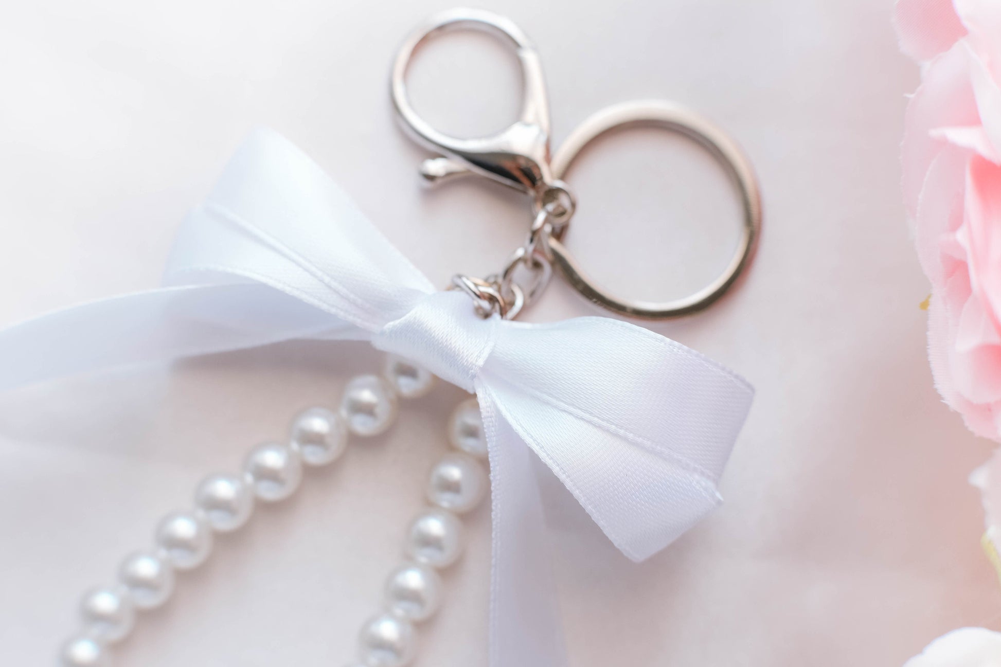 Pearl and Ribbon Keychain Elegant Wristlet For Women Purse Accessory For Her Gift Idea for BFF Aesthetic Keychain For Women Luxury Keychain