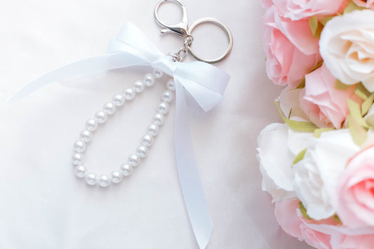 Pearl and Ribbon Keychain Elegant Wristlet For Women Purse Accessory For Her Gift Idea for BFF Aesthetic Keychain For Women Luxury Keychain