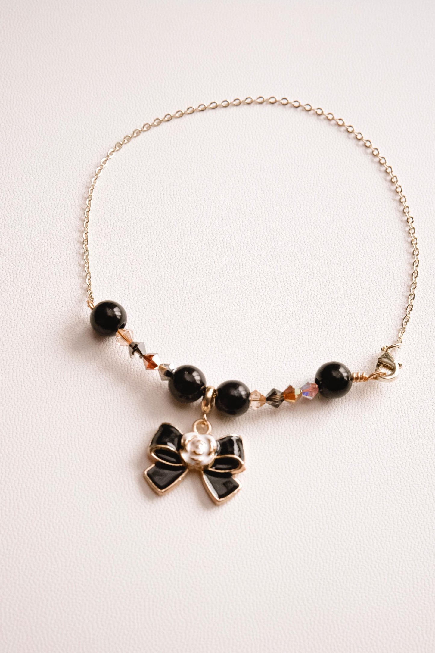 Pearl Anklet, Crystal Anklet, Cute Ankle Bracelet, Elegant Jewelry, Dainty Anklet Gift for Her, Coquette Anklet, Handmade Jewelry, Black Bow