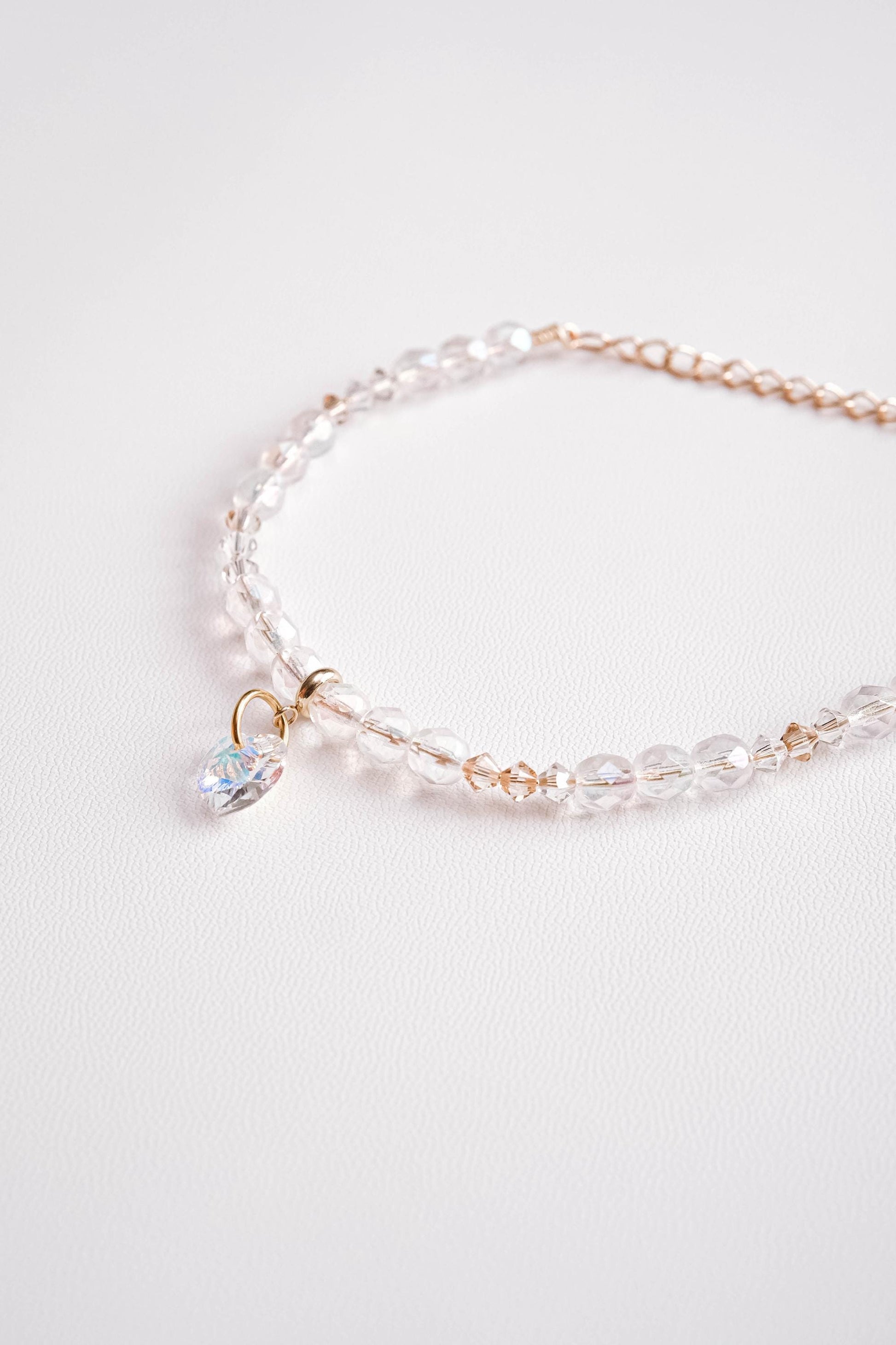 Crystal Anklet, Elegant Anklet, Heart Charm Ankle Bracelet, Dainty Jewelry, Handmade Anklet, Bridal Gift For Her, Bridal Jewelry, Glass Bead