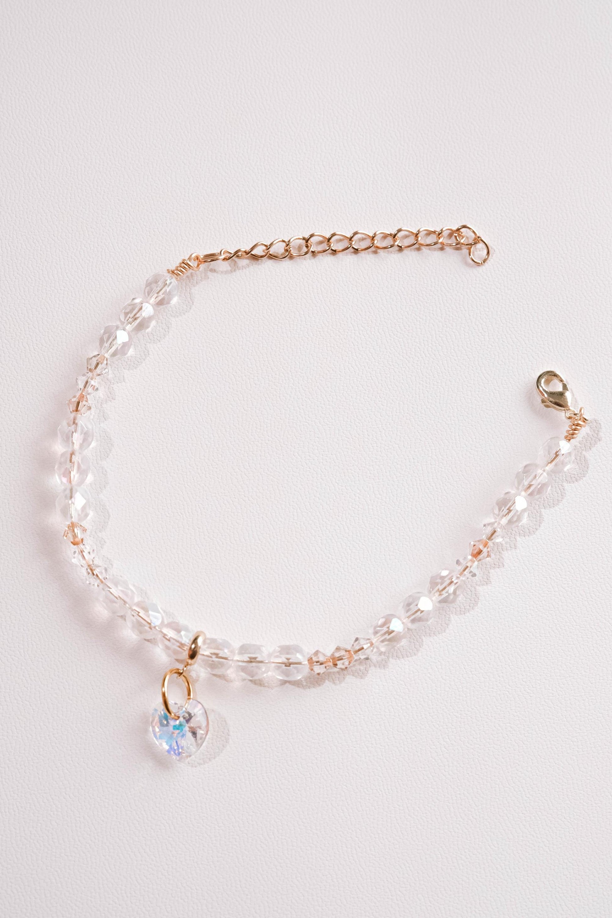 Crystal Anklet, Elegant Anklet, Heart Charm Ankle Bracelet, Dainty Jewelry, Handmade Anklet, Bridal Gift For Her, Bridal Jewelry, Glass Bead