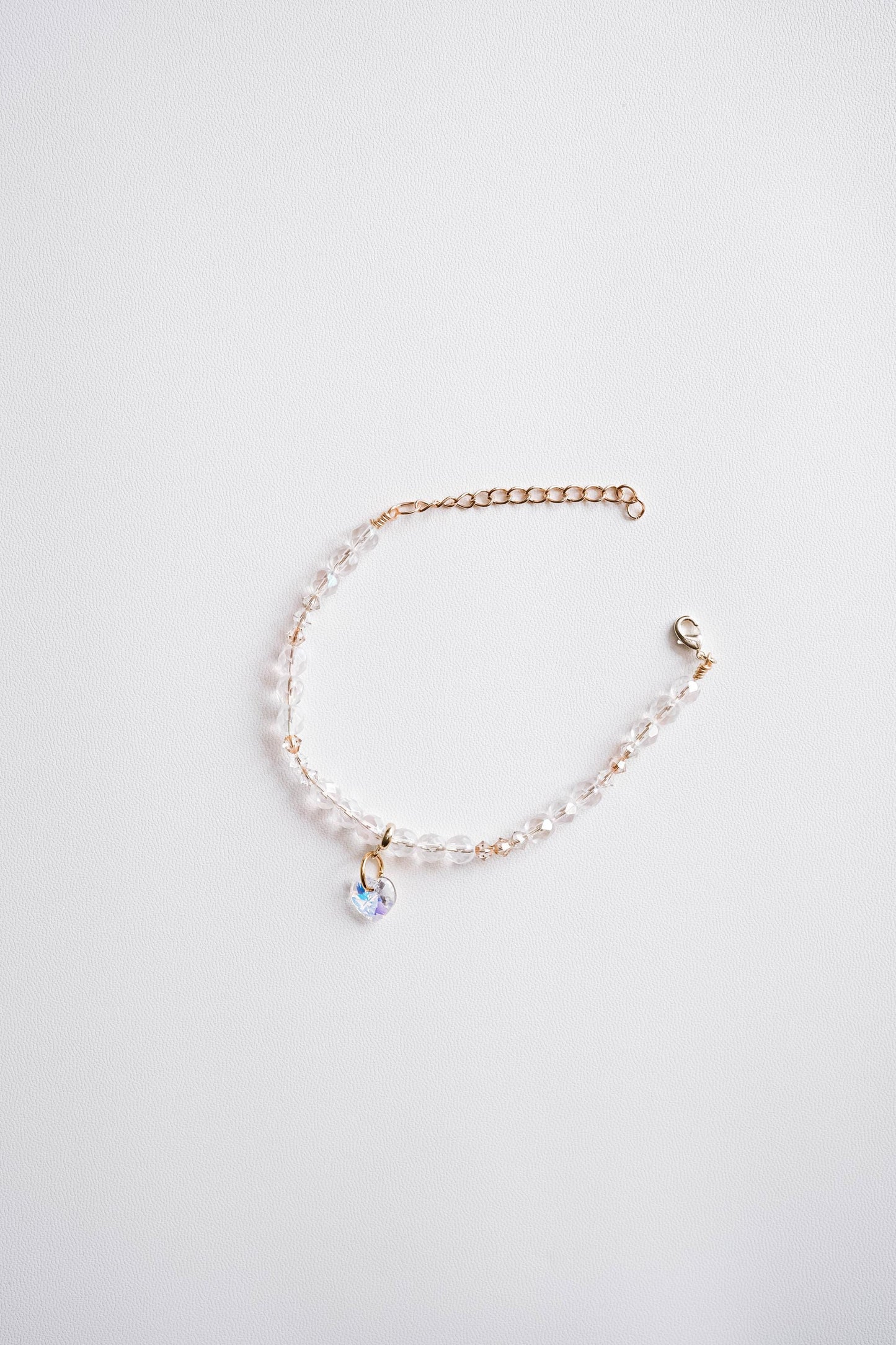 Crystal Anklet, Elegant Anklet, Heart Charm Ankle Bracelet, Dainty Jewelry, Handmade Anklet, Bridal Gift For Her, Bridal Jewelry, Glass Bead