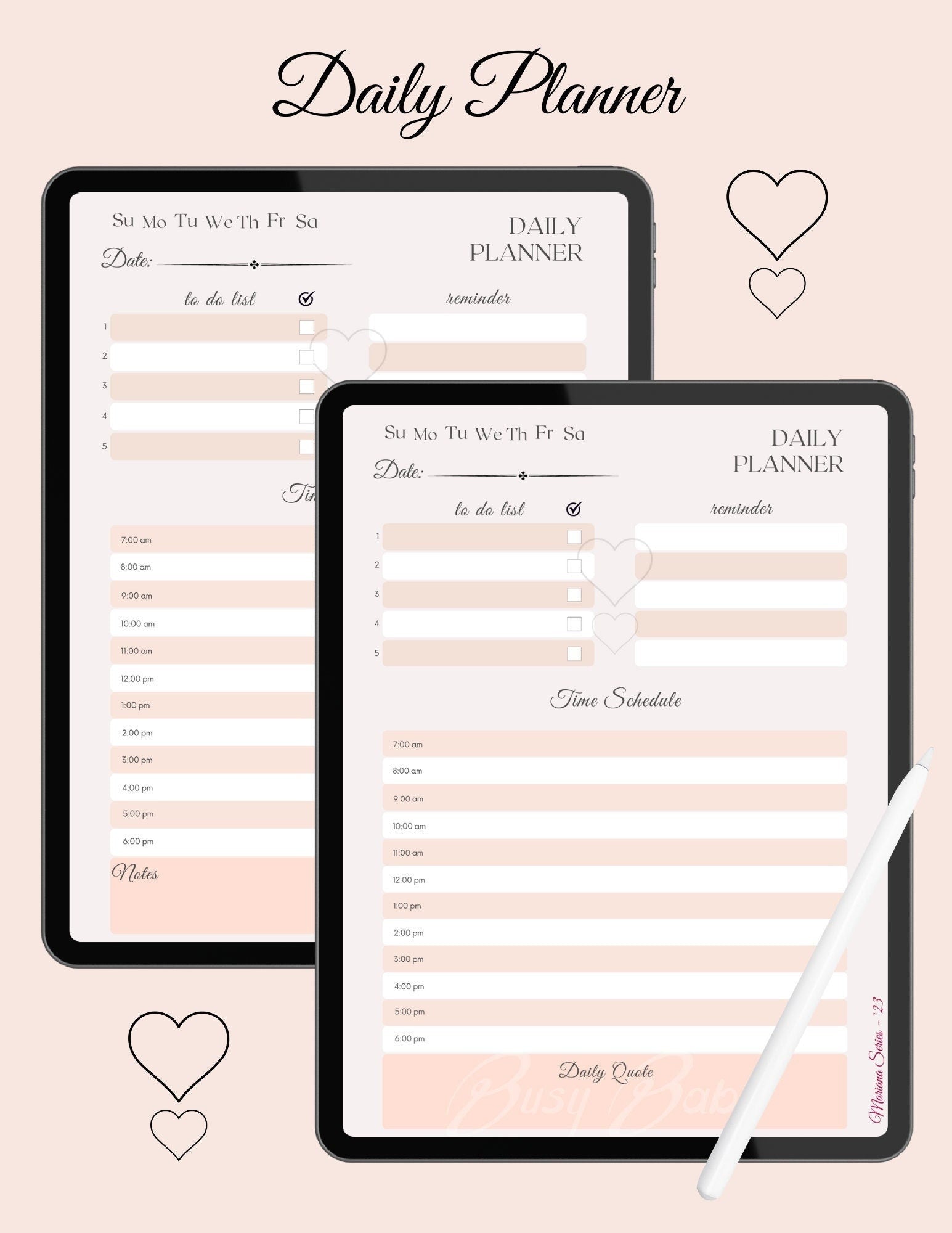 Printable Daily Planner 2023 Digital Planner One Page GoodNotes Journal iPad To-Do List Digital Notebook Productivity Printable Notes