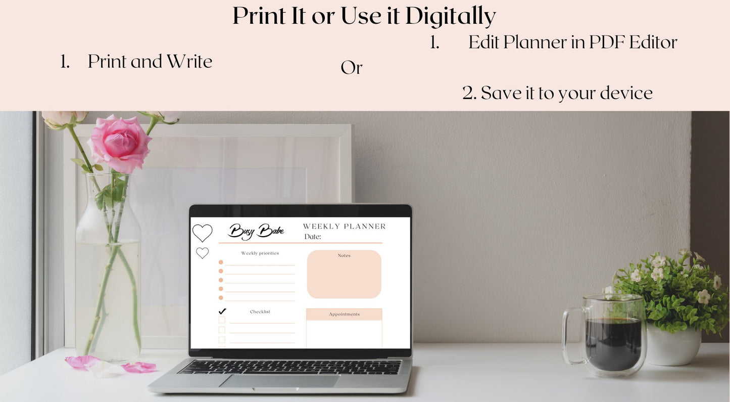Printable Weekly Planner 2023 Digital Planner One Page GoodNotes Planner iPad To-Do List Digital Notebook Productivity Printable Notes