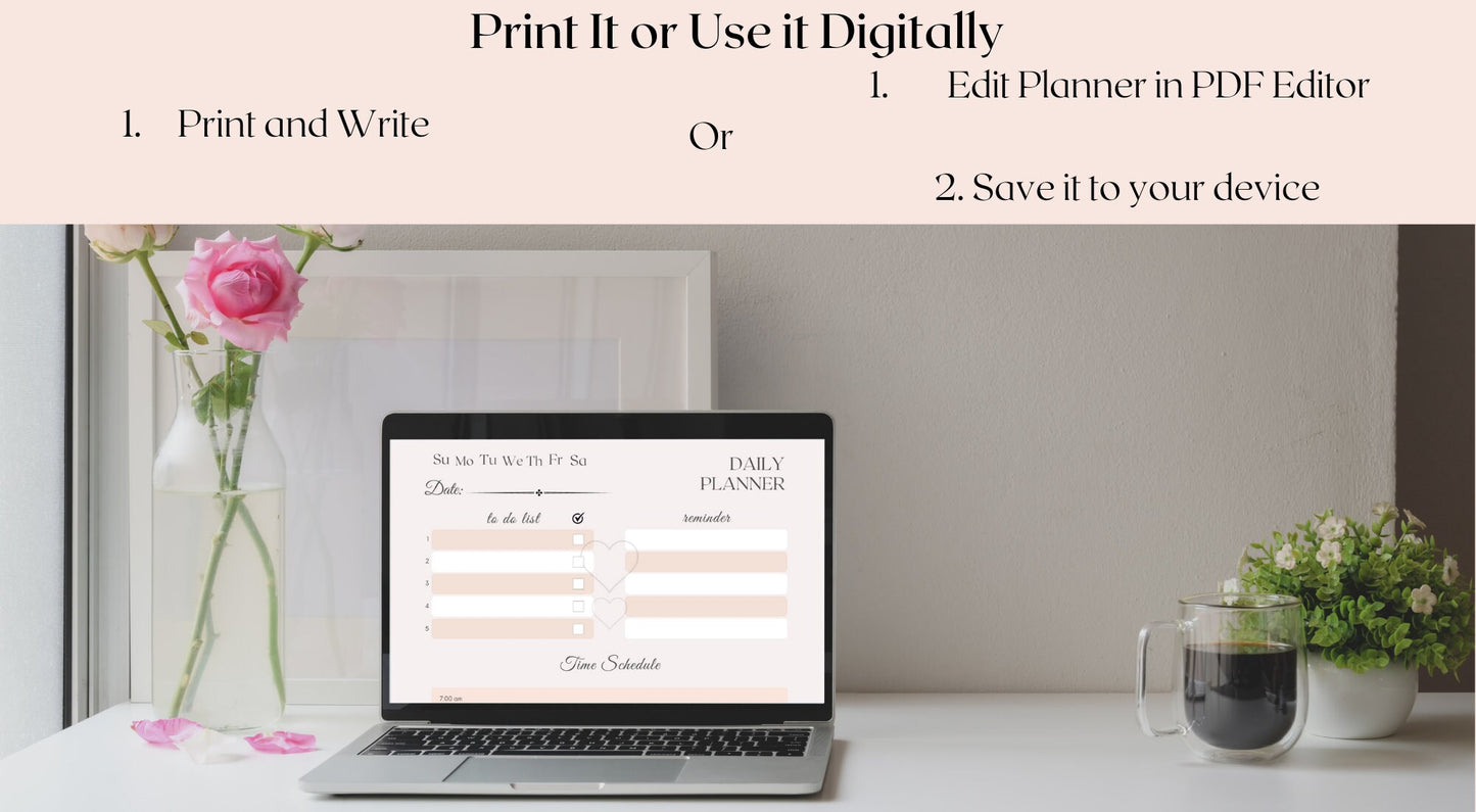 Printable Daily Planner 2023 Digital Planner One Page GoodNotes Journal iPad To-Do List Digital Notebook Productivity Printable Notes