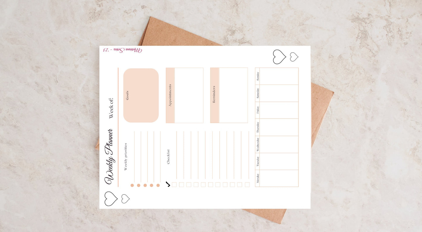Printable Weekly Planner 2023 Digital Planner One Page GoodNotes Planner iPad To-Do List Digital Notebook Productivity Printable Notes
