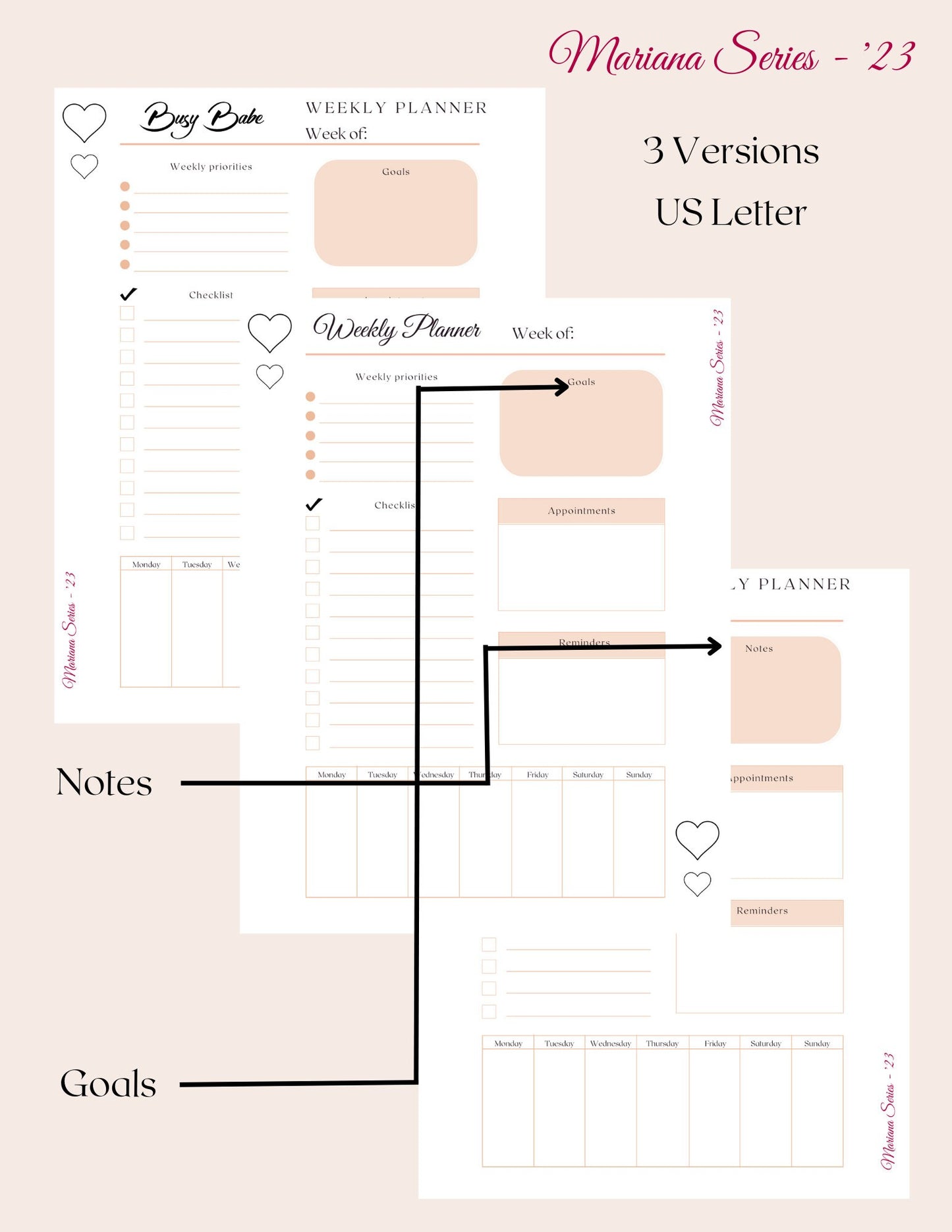 Printable Weekly Planner 2023 Digital Planner One Page GoodNotes Planner iPad To-Do List Digital Notebook Productivity Printable Notes