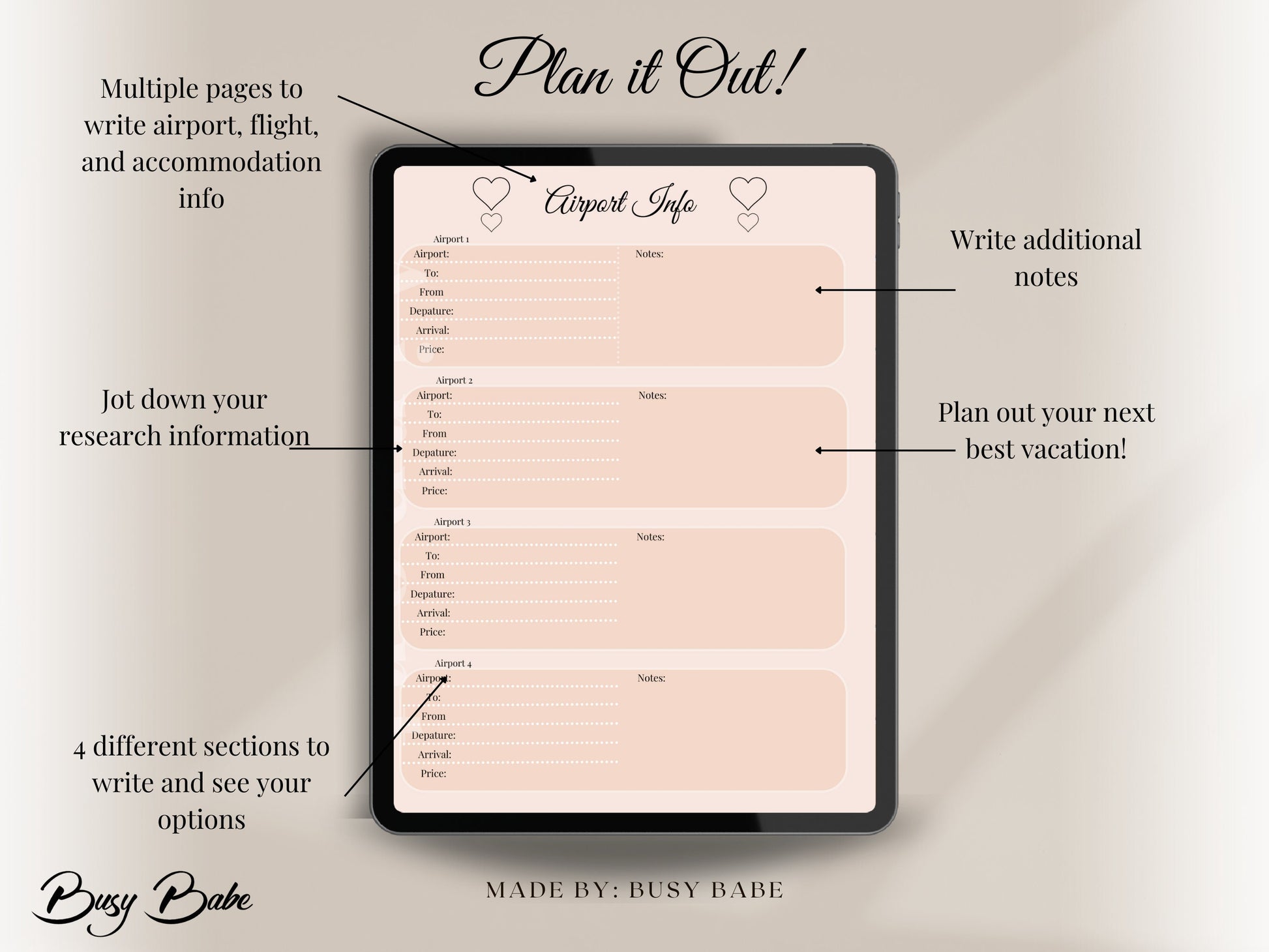 Travel Planner Digital Vacation Journal Goodnotes Planner Ipad Checklist Daily Planner Aesthetic Holiday Journal Minimalist