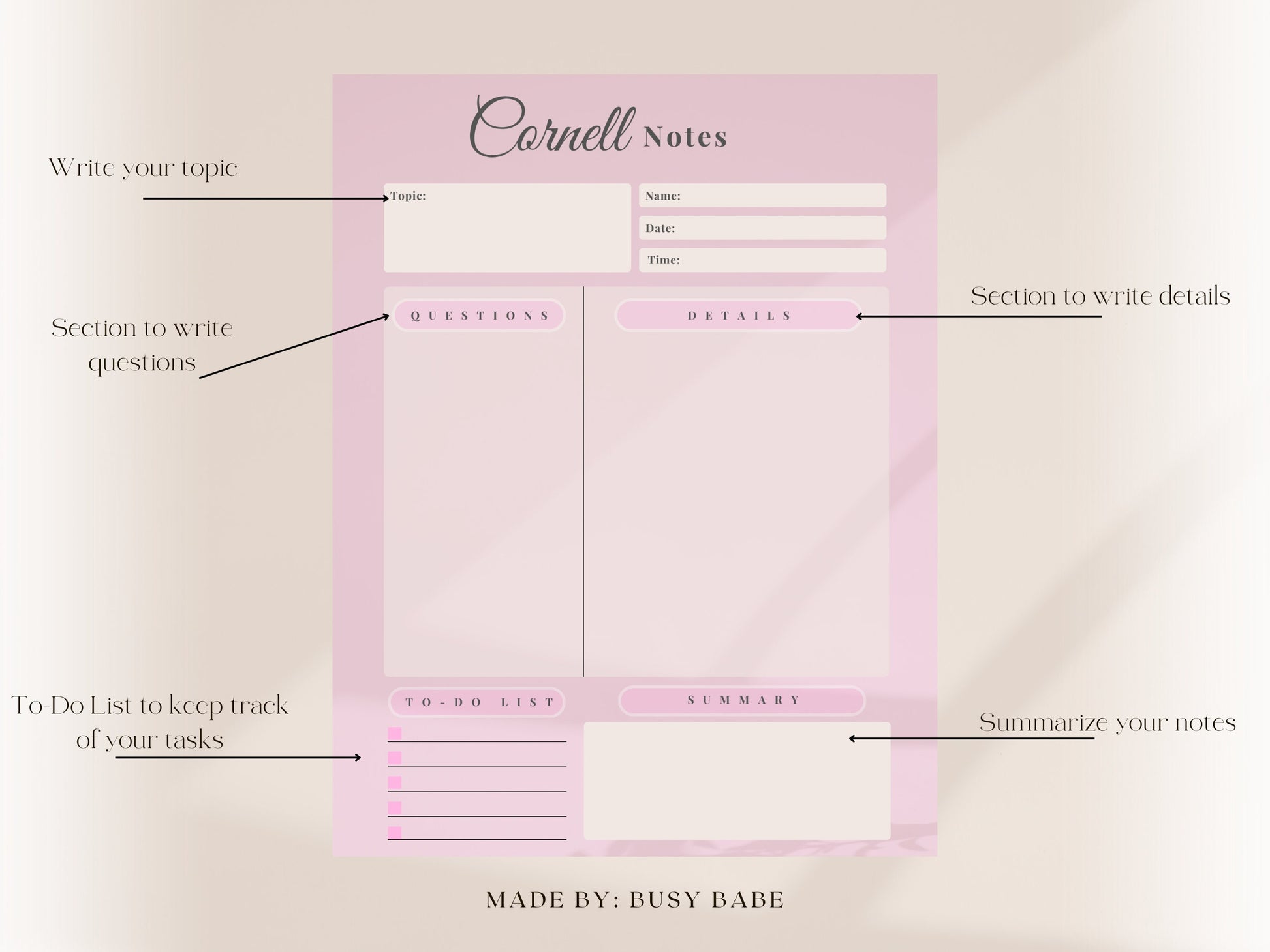 Printable Cornell Notes Digital Notebook for Students Study Planner for College Academic Planner Goodnotes 2023 Student Planner Note Taking