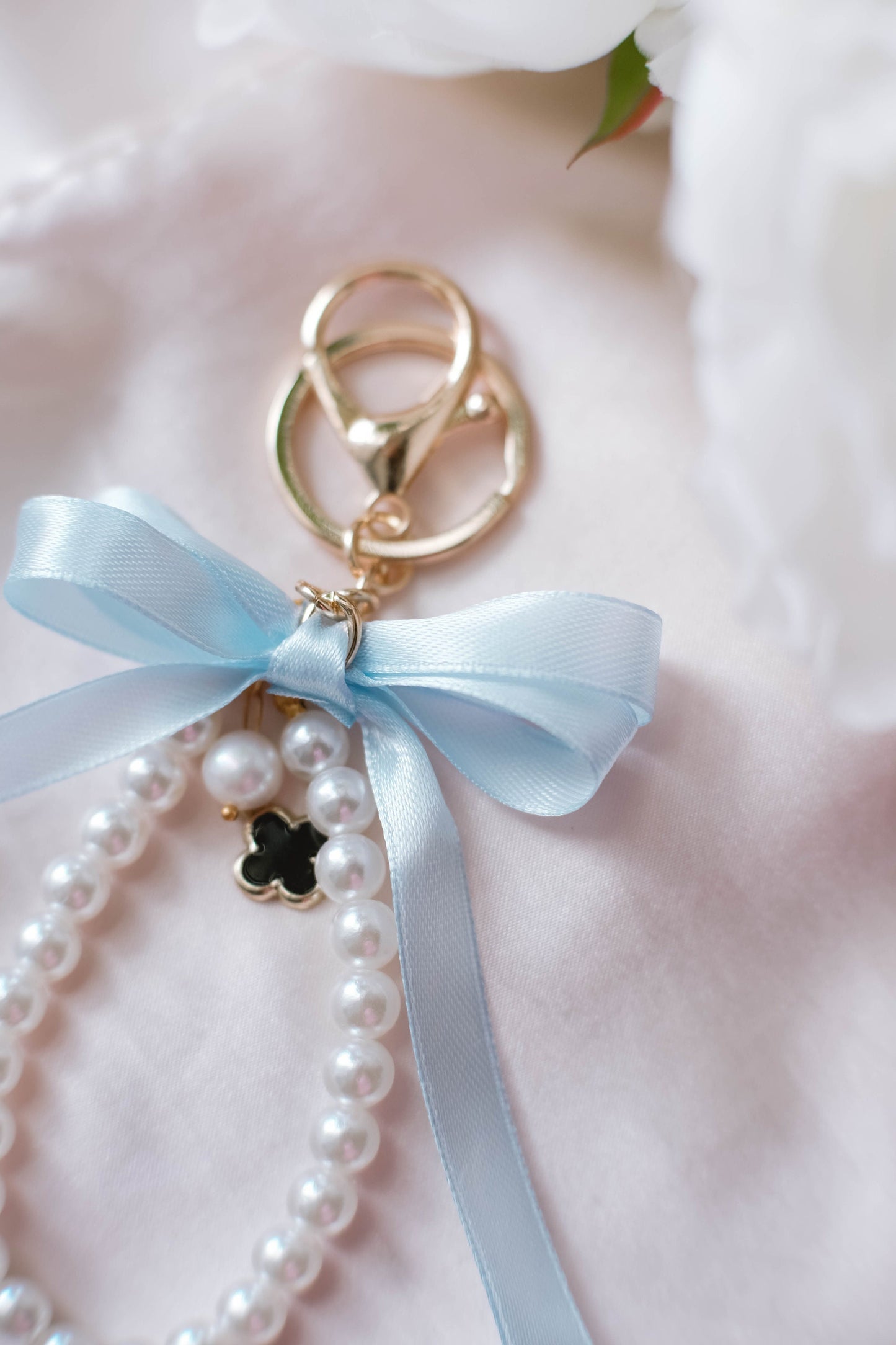 Pearl and Ribbon Keychain Elegant Wristlet For Women Purse Accessory For Her Gift Idea for BFF Aesthetic Keychain For Women Luxury Keychain