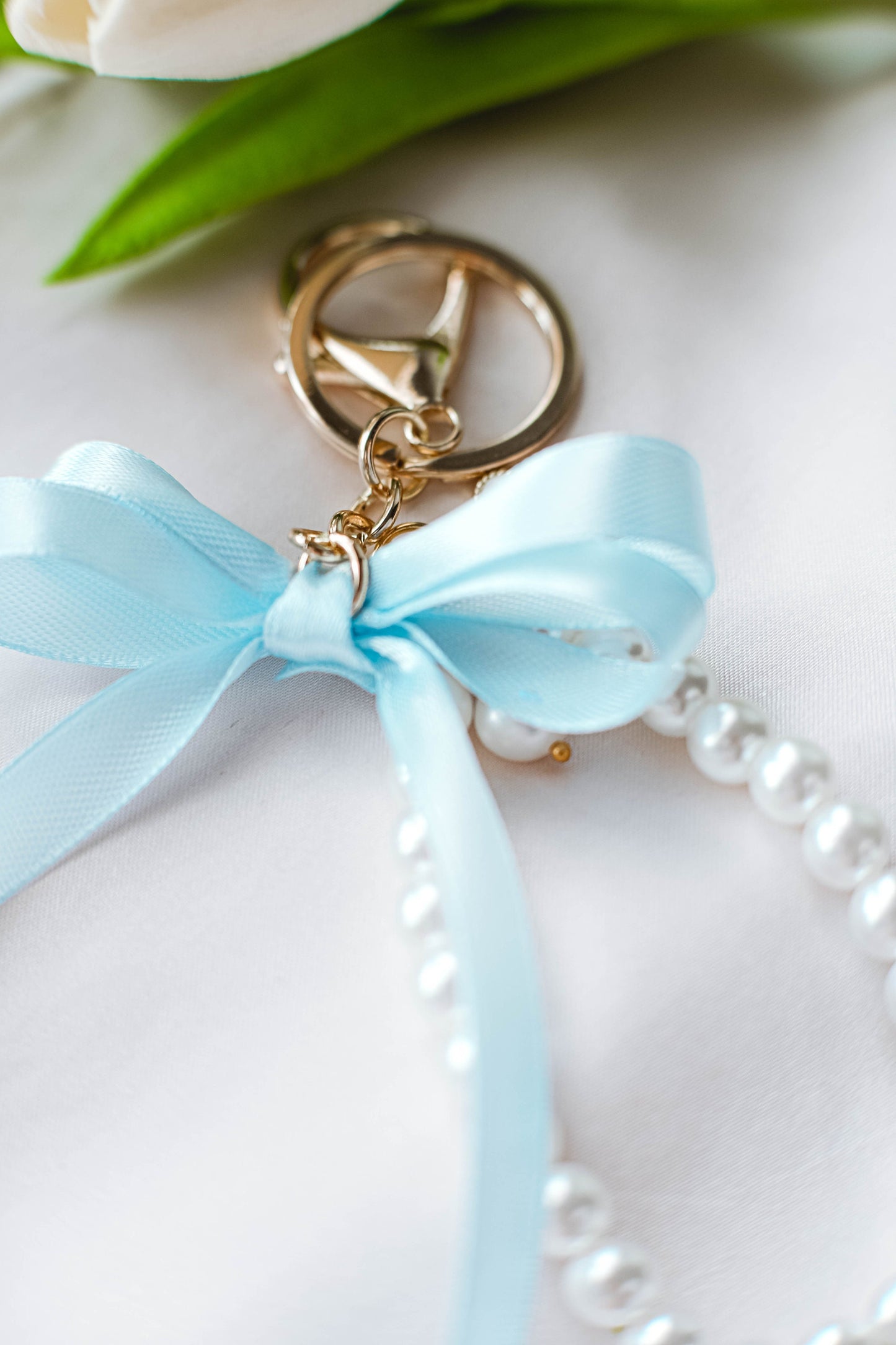 Pearl and Ribbon Keychain Elegant Wristlet For Women Purse Accessory For Her Gift Idea for BFF Aesthetic Keychain For Women Luxury Keychain