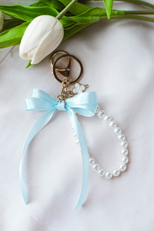 Pearl and Ribbon Keychain Elegant Wristlet For Women Purse Accessory For Her Gift Idea for BFF Aesthetic Keychain For Women Luxury Keychain