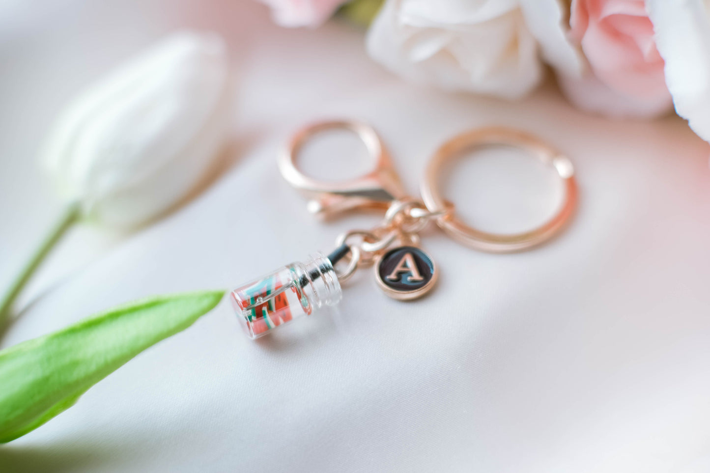 Personalized Fruit Drink Keychain, Random Choice, Summer Accessories, Fall Ideas, Gift for Best Friend, Bag Charm, Foodie Gift,Initial Charm