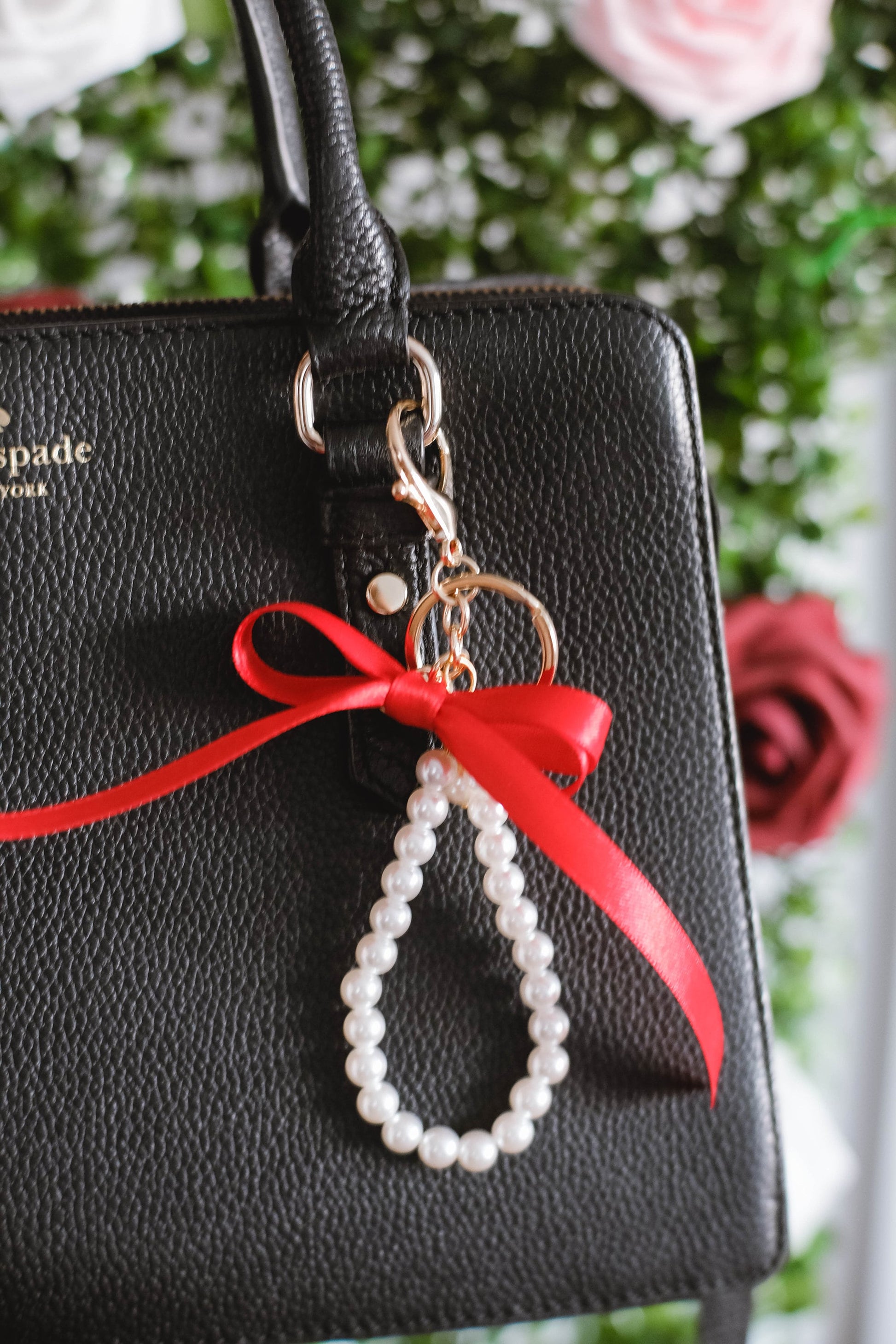 Pearl and Ribbon Keychain Elegant Wristlet For Women Purse Accessory For Her Gift Idea for BFF Aesthetic Keychain For Women Luxury Keychain