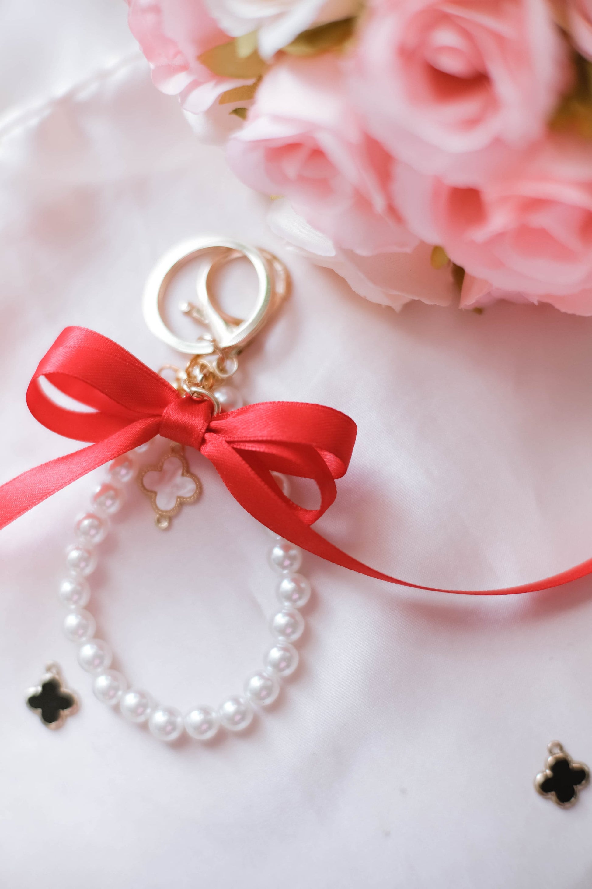 Pearl and Ribbon Keychain Elegant Wristlet For Women Purse Accessory For Her Gift Idea for BFF Aesthetic Keychain For Women Luxury Keychain