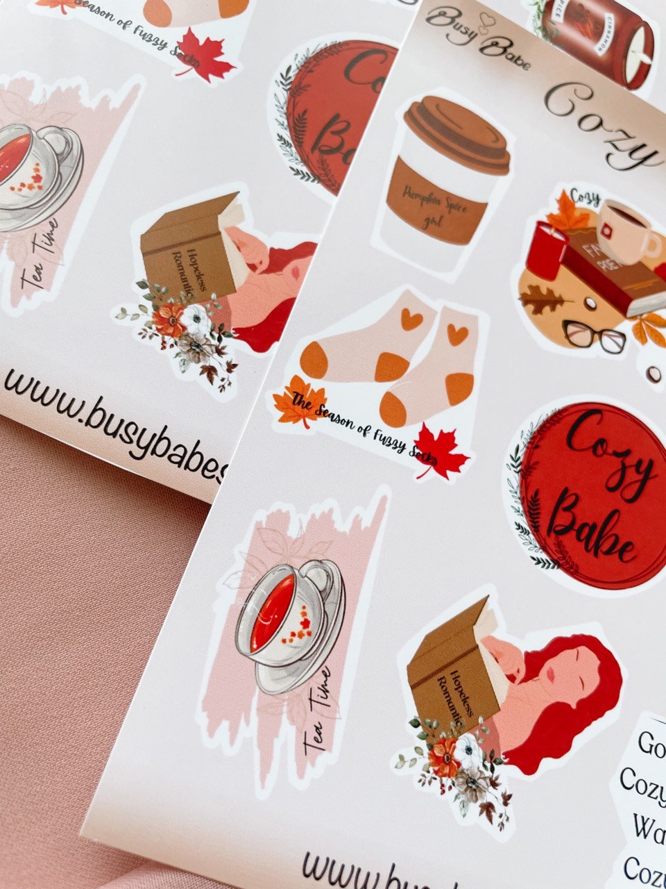 Aesthetic Cozy Babe Sticker Sheet, LatoptopSticker, Seasonal Autumn Stickers, Autumn Vibe Stickers, Fall Cozy Gift Box, Autumn Sticks