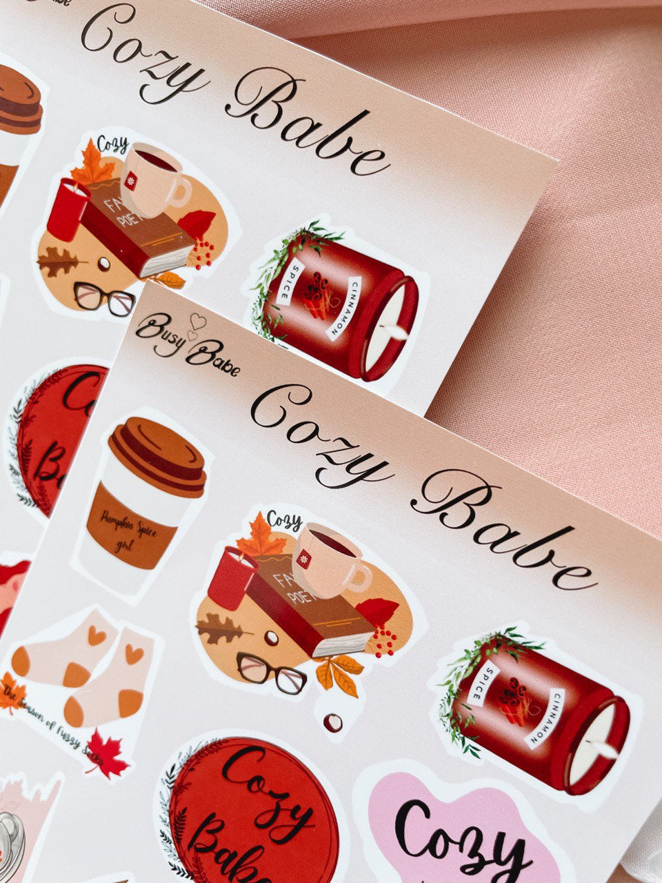 Aesthetic Cozy Babe Sticker Sheet, LatoptopSticker, Seasonal Autumn Stickers, Autumn Vibe Stickers, Fall Cozy Gift Box, Autumn Sticks