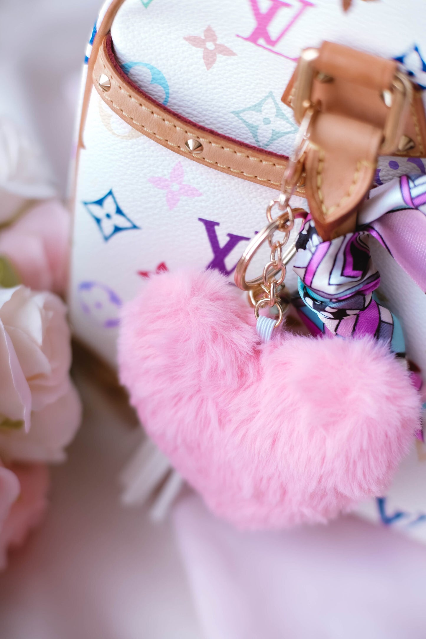 Pink Heart Pom Pom Keychain, Elegant Tassel Charm, Purse Accessory, Valentine's Dat Gift For Her, Aesthetic Pink Keychain, Pink Heart Charm