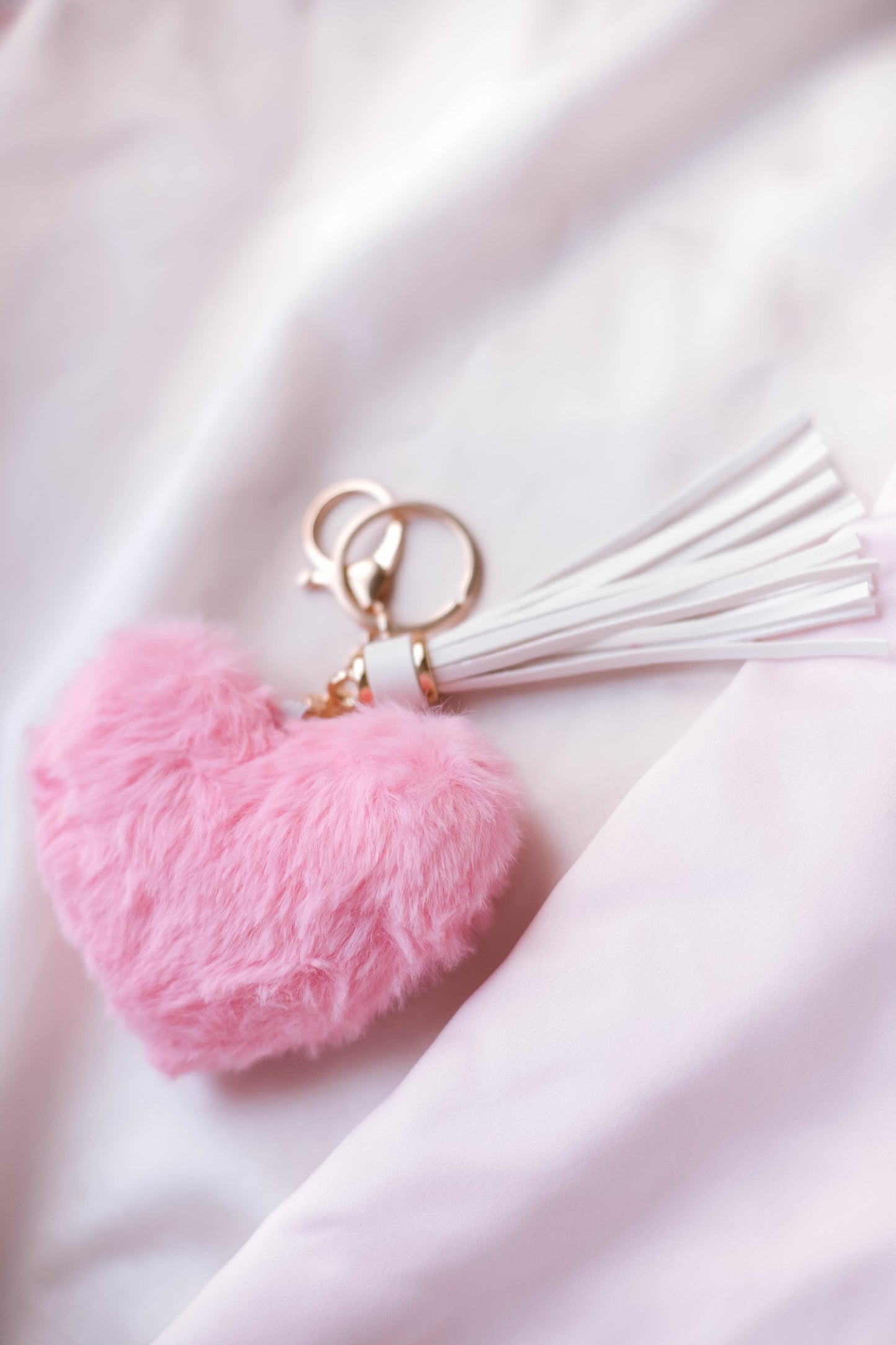 Pink Heart Pom Pom Keychain, Elegant Tassel Charm, Purse Accessory, Valentine's Dat Gift For Her, Aesthetic Pink Keychain, Pink Heart Charm
