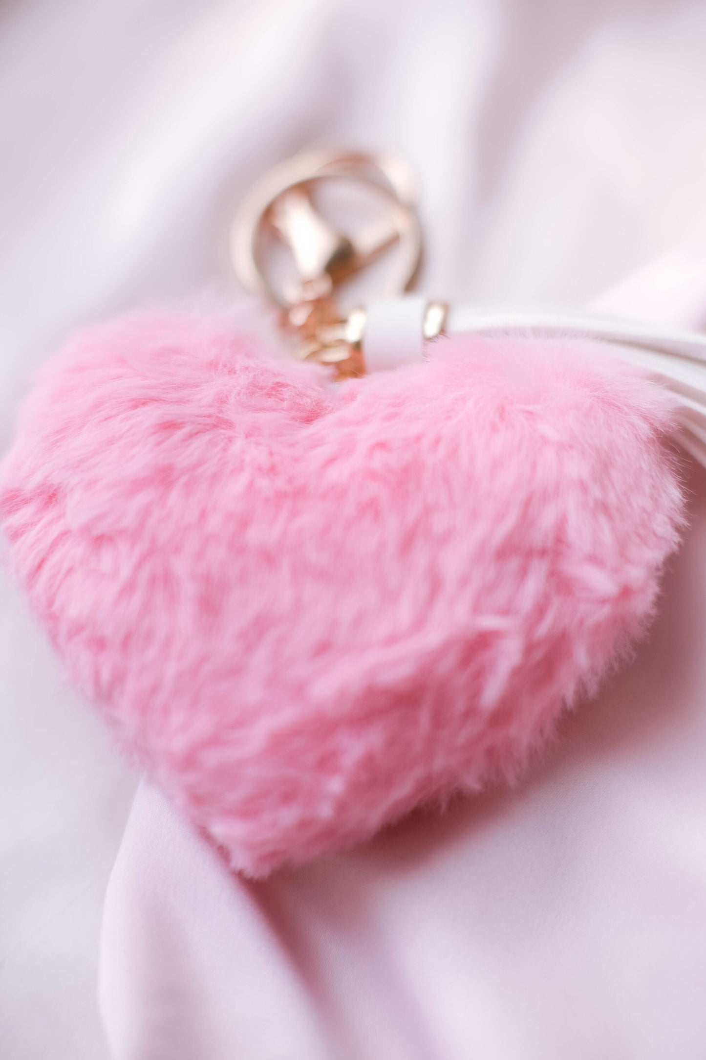 Pink Heart Pom Pom Keychain, Elegant Tassel Charm, Purse Accessory, Valentine's Dat Gift For Her, Aesthetic Pink Keychain, Pink Heart Charm