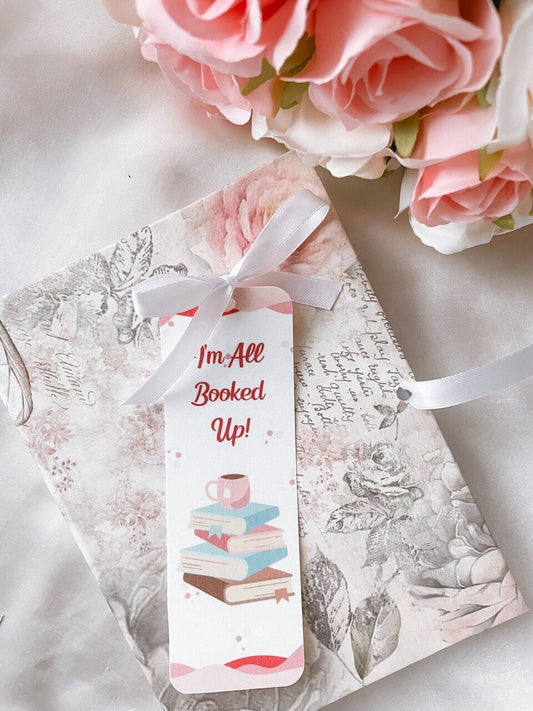 I'm Booked Up Ribbon Bookmark, Book Lover Gift, Pink Bow Bookmark, Aesthetic Bookmark, Book Accessory, Kawaii Stationery Set, Book Club Gift