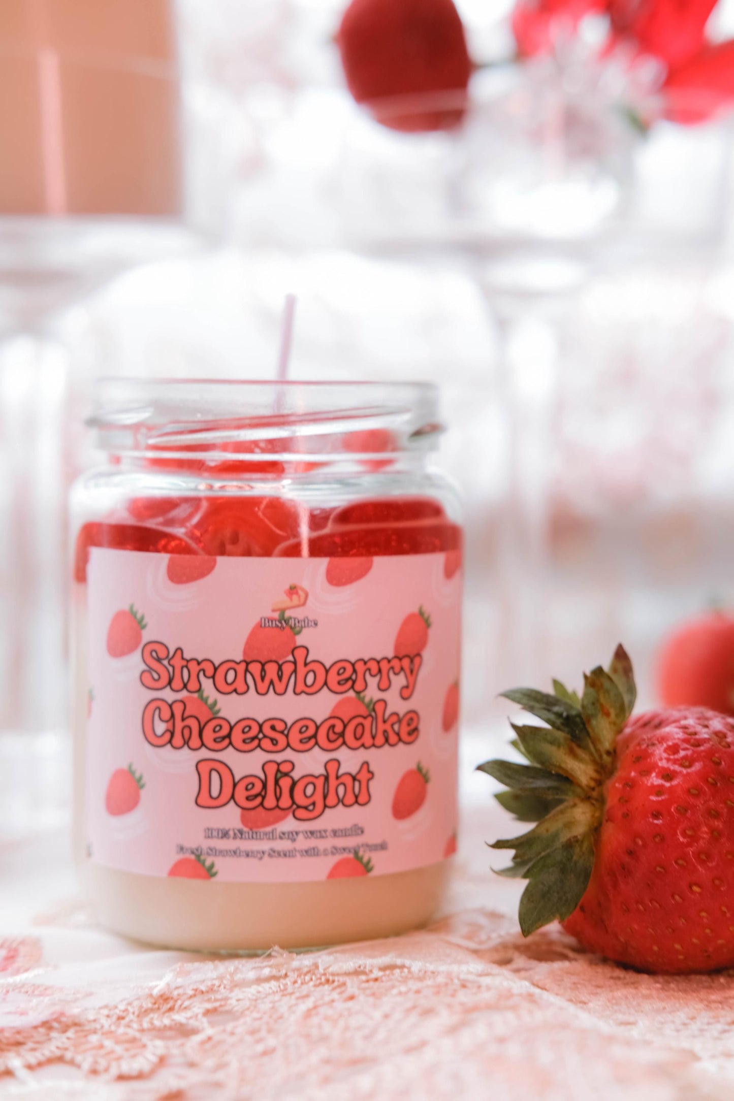 Strawberry Cheesecake Delight Candle, Dessert Candle, Kawaii Candle, Luxury Dessert Candle, Fall Idea Decor, Candle Gift ideas, Sweet Candle