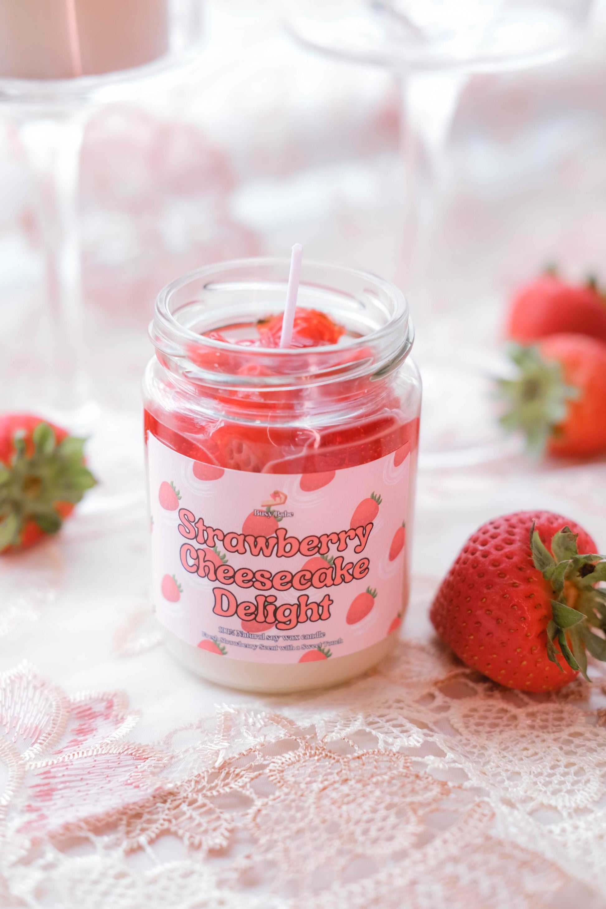 Strawberry Cheesecake Delight Candle, Dessert Candle, Kawaii Candle, Luxury Dessert Candle, Fall Idea Decor, Candle Gift ideas, Sweet Candle