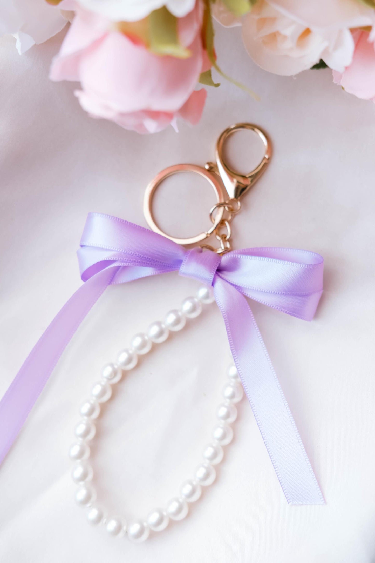 Pearl and Ribbon Keychain Elegant Wristlet For Women Purse Accessory For Her Gift Idea for BFF Aesthetic Keychain For Women Luxury Keychain