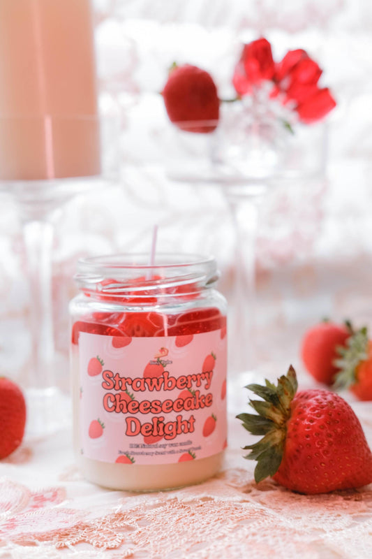 Strawberry Cheesecake Delight Candle, Dessert Candle, Kawaii Candle, Luxury Dessert Candle, Fall Idea Decor, Candle Gift ideas, Sweet Candle