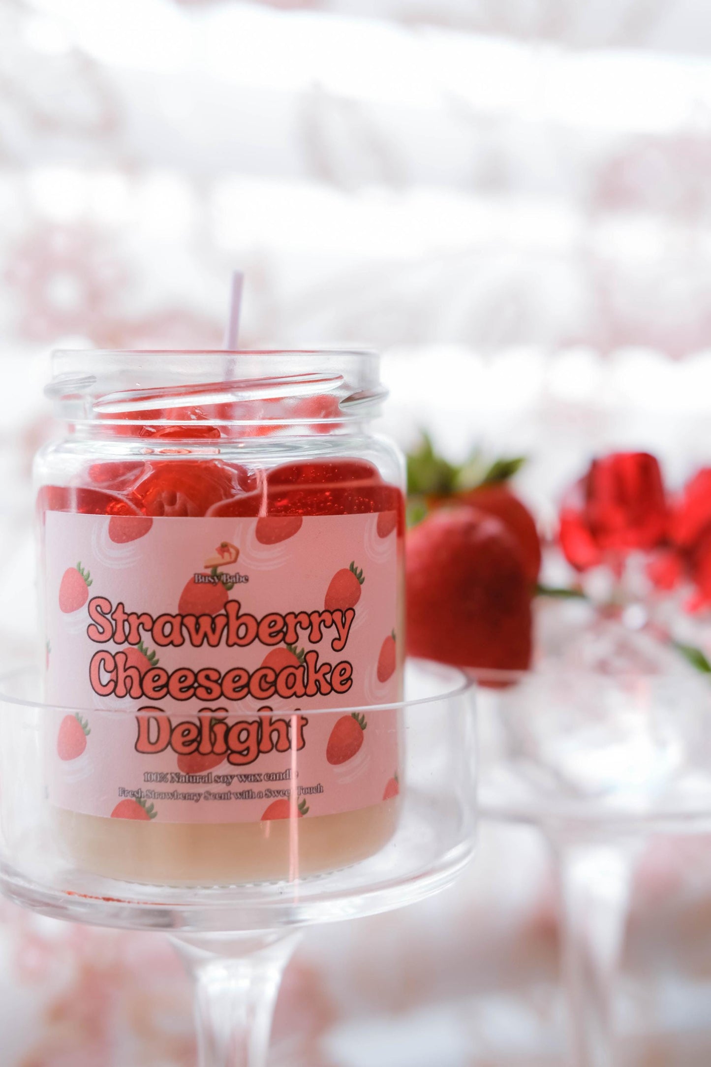 Strawberry Cheesecake Delight Candle, Dessert Candle, Kawaii Candle, Luxury Dessert Candle, Fall Idea Decor, Candle Gift ideas, Sweet Candle