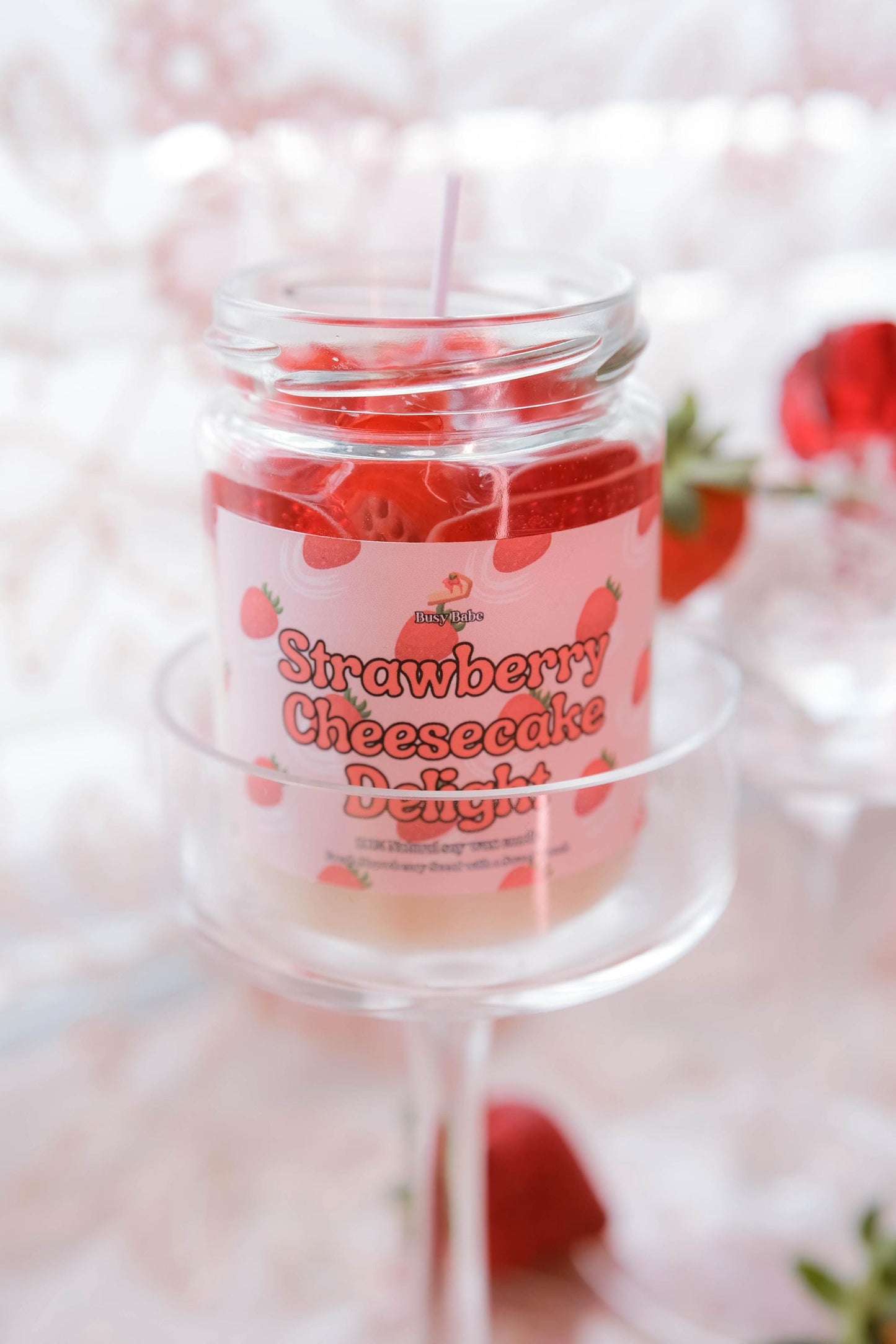 Strawberry Cheesecake Delight Candle, Dessert Candle, Kawaii Candle, Luxury Dessert Candle, Fall Idea Decor, Candle Gift ideas, Sweet Candle