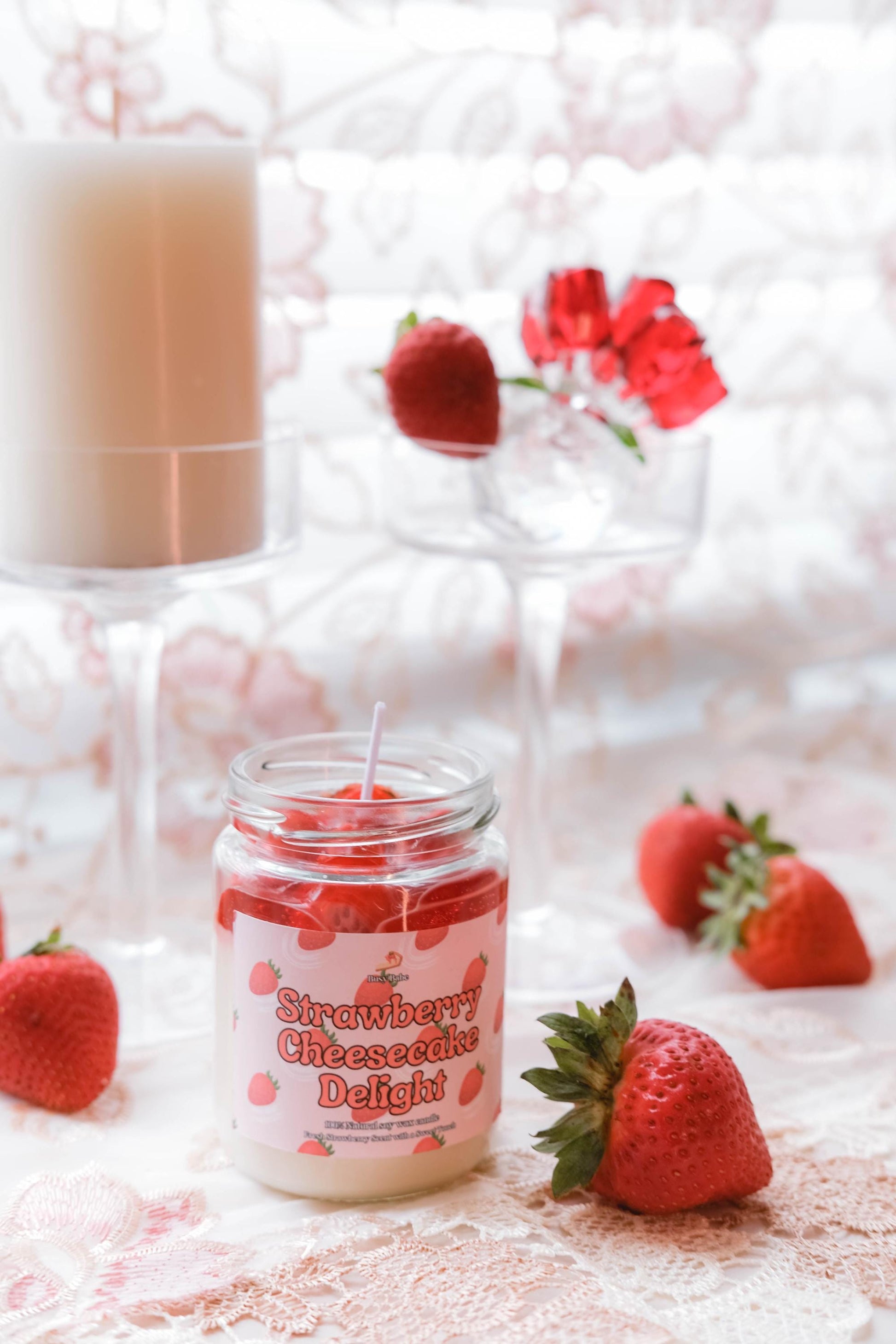 Strawberry Cheesecake Delight Candle, Dessert Candle, Kawaii Candle, Luxury Dessert Candle, Fall Idea Decor, Candle Gift ideas, Sweet Candle