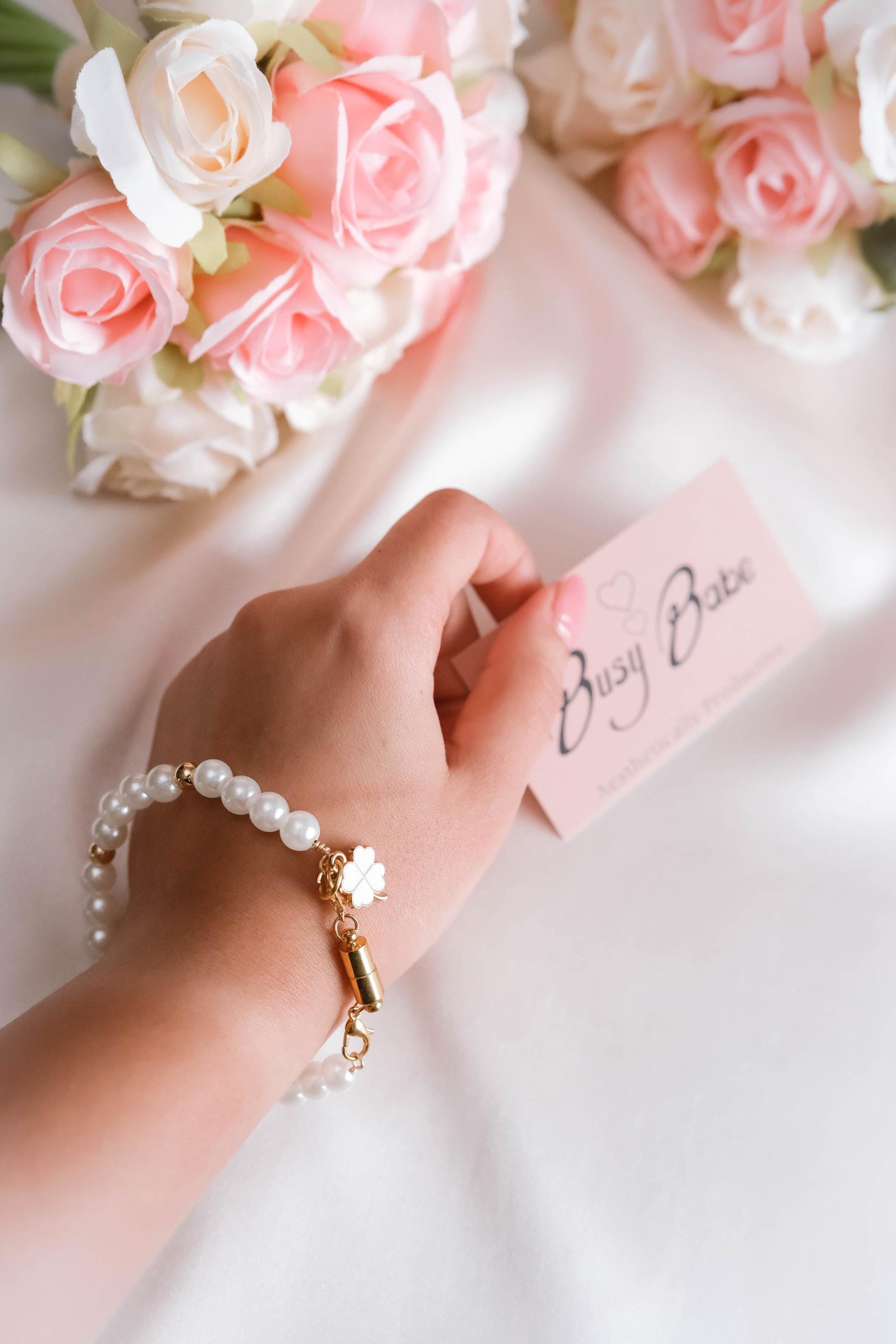 Elegant Pearl Bracelet Keychain Lace Bow 2 in 1 Wristlet Jewelry Charm | Handmade Gift with Clover Charm | Coquette Aesthetic Accessory