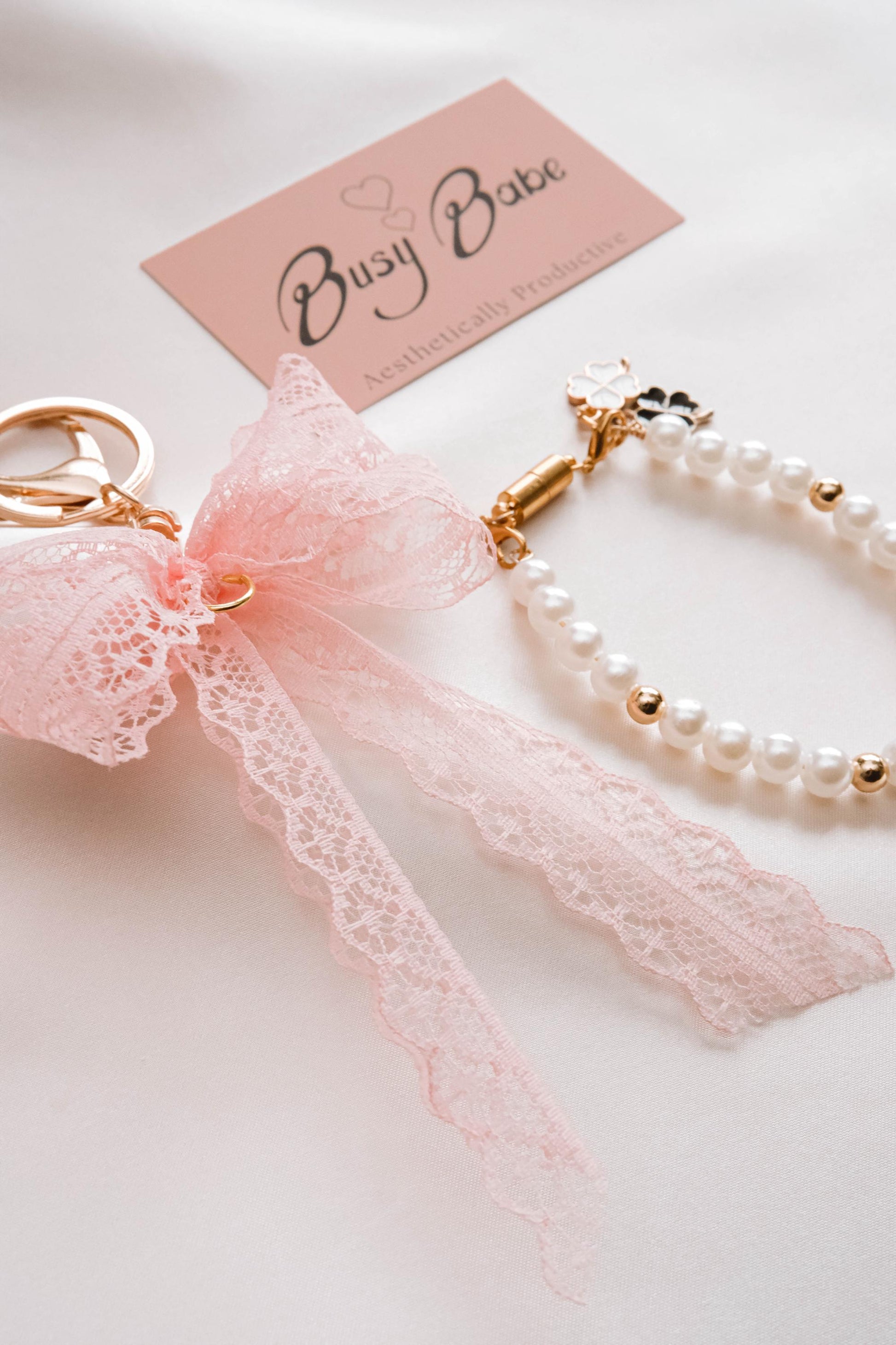 Elegant Pearl and Ribbon Keychain Wristlet For Women Purse Accessory For Her Gift Idea for BFF Aesthetic Jewelry For Women Luxury Bracelet