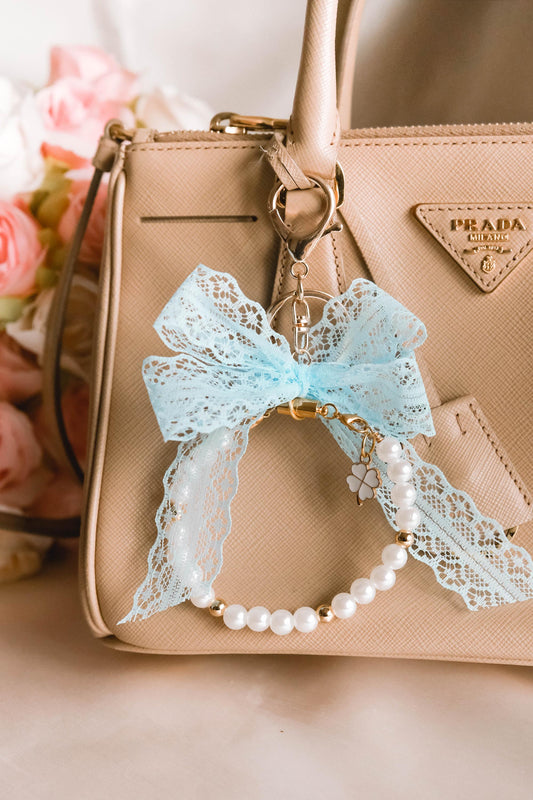 Pearl and Ribbon Keychain Elegant Wristlet For Women Purse Accessory For Her Gift Idea for BFF Aesthetic Keychain For Women Luxury Keychain