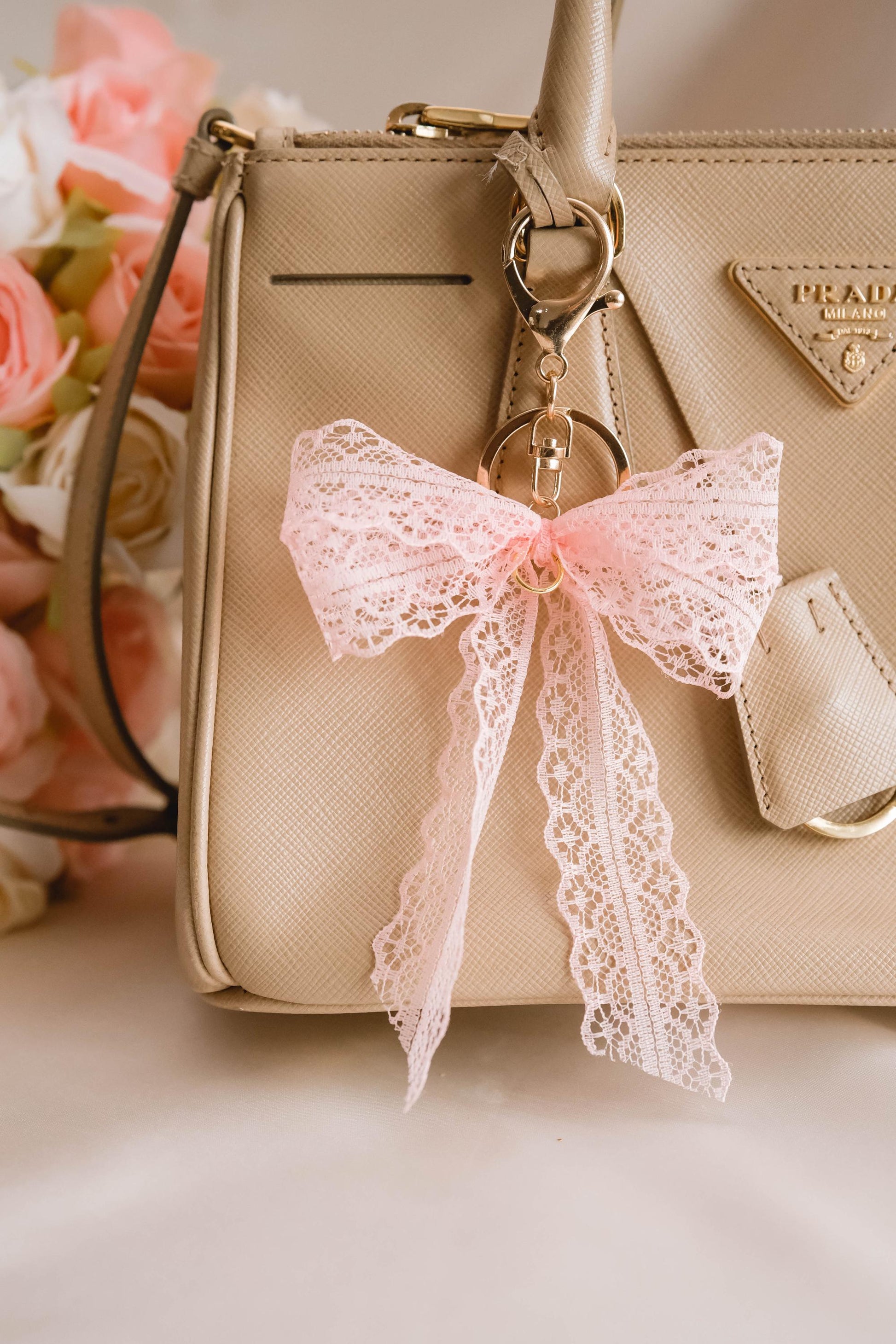 Elegant Pearl and Ribbon Keychain Wristlet For Women Purse Accessory For Her Gift Idea for BFF Aesthetic Jewelry For Women Luxury Bracelet