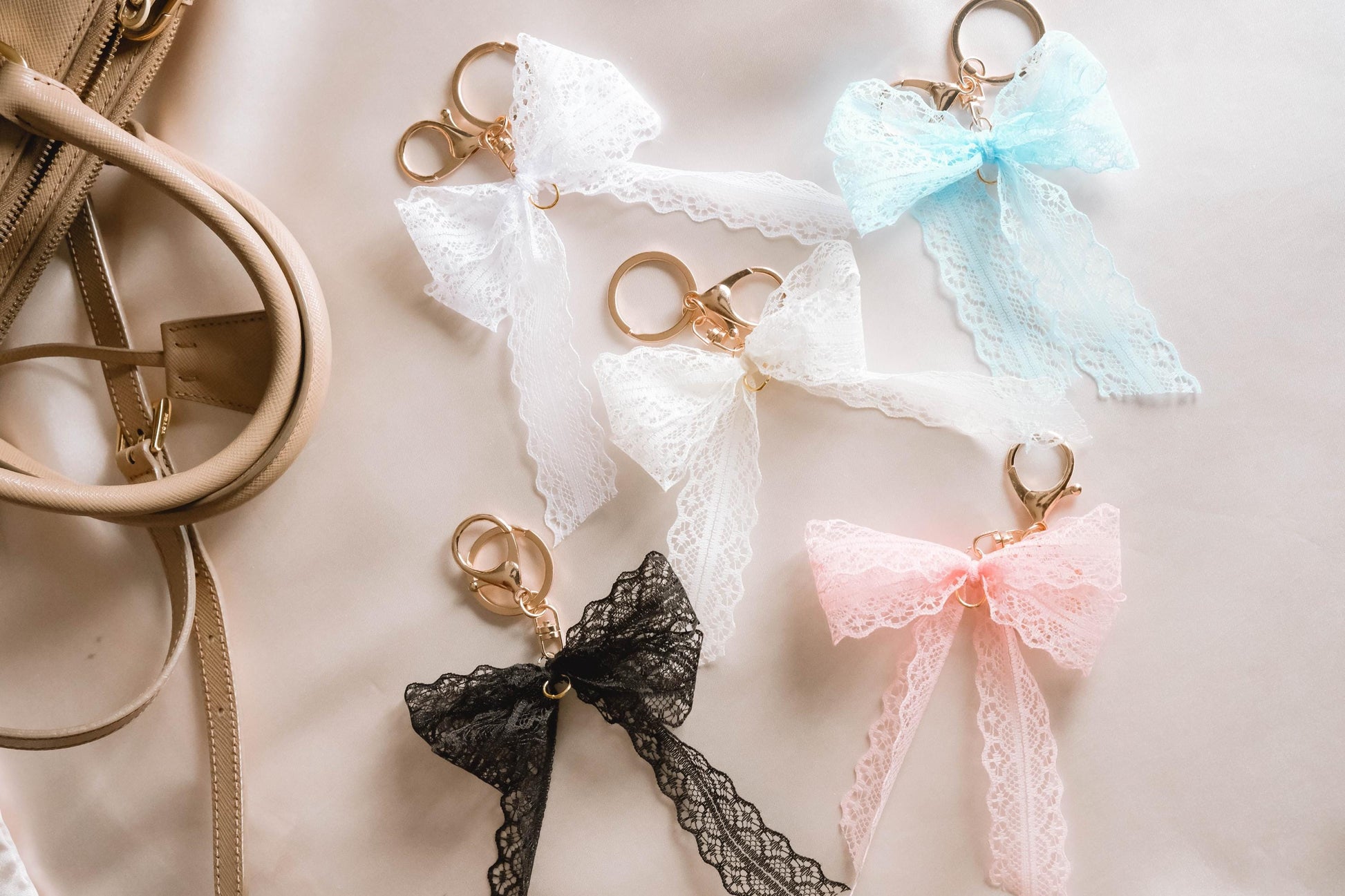 Elegant Pearl and Ribbon Keychain Wristlet For Women Purse Accessory For Her Gift Idea for BFF Aesthetic Jewelry For Women Luxury Bracelet