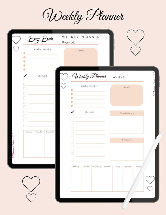 Printable Weekly Planner 2023 Digital Planner One Page GoodNotes Planner iPad To-Do List Digital Notebook Productivity Printable Notes