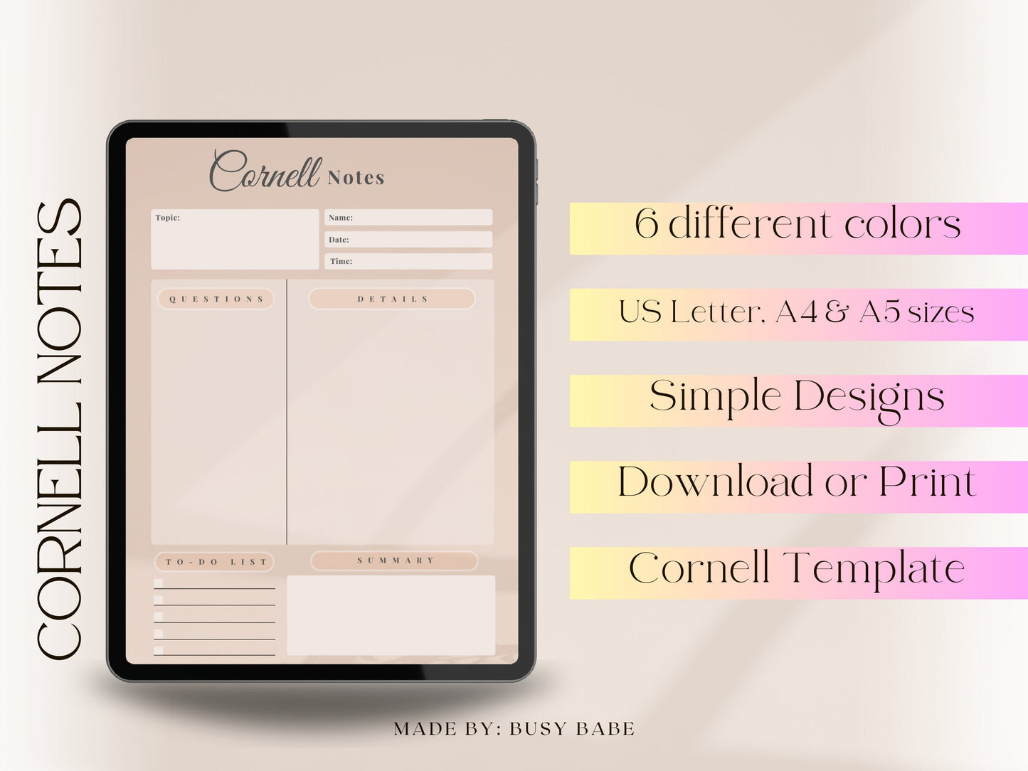 Printable Cornell Notes Digital Notebook for Students Study Planner for College Academic Planner Goodnotes 2023 Student Planner Note Taking