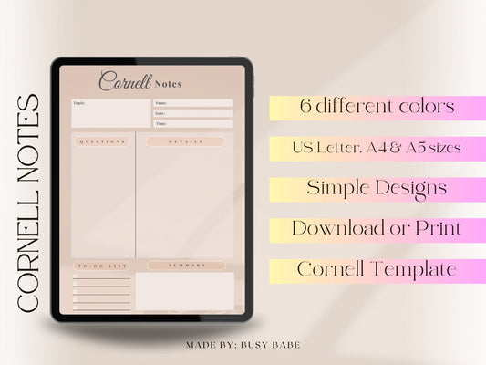 Printable Cornell Notes Digital Notebook for Students Study Planner for College Academic Planner Goodnotes 2023 Student Planner Note Taking