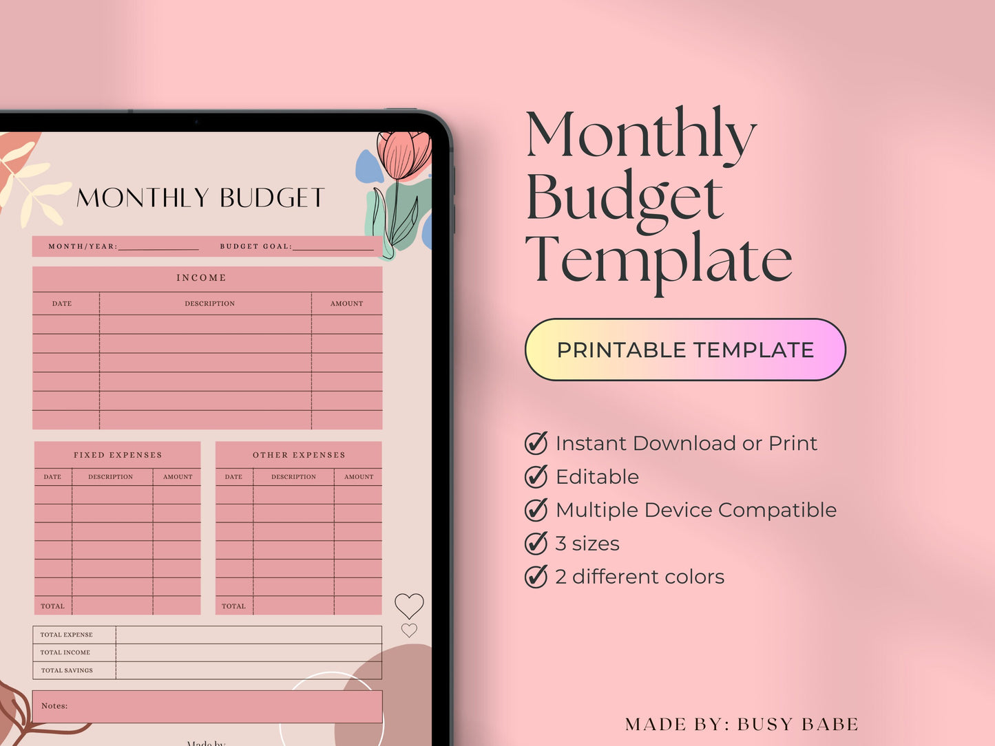 Printable Monthly Budget Template, Finance Tracker, Monthly Budget Planner, Instant Download, PDF Template, Goodnotes Planner, Digital Print