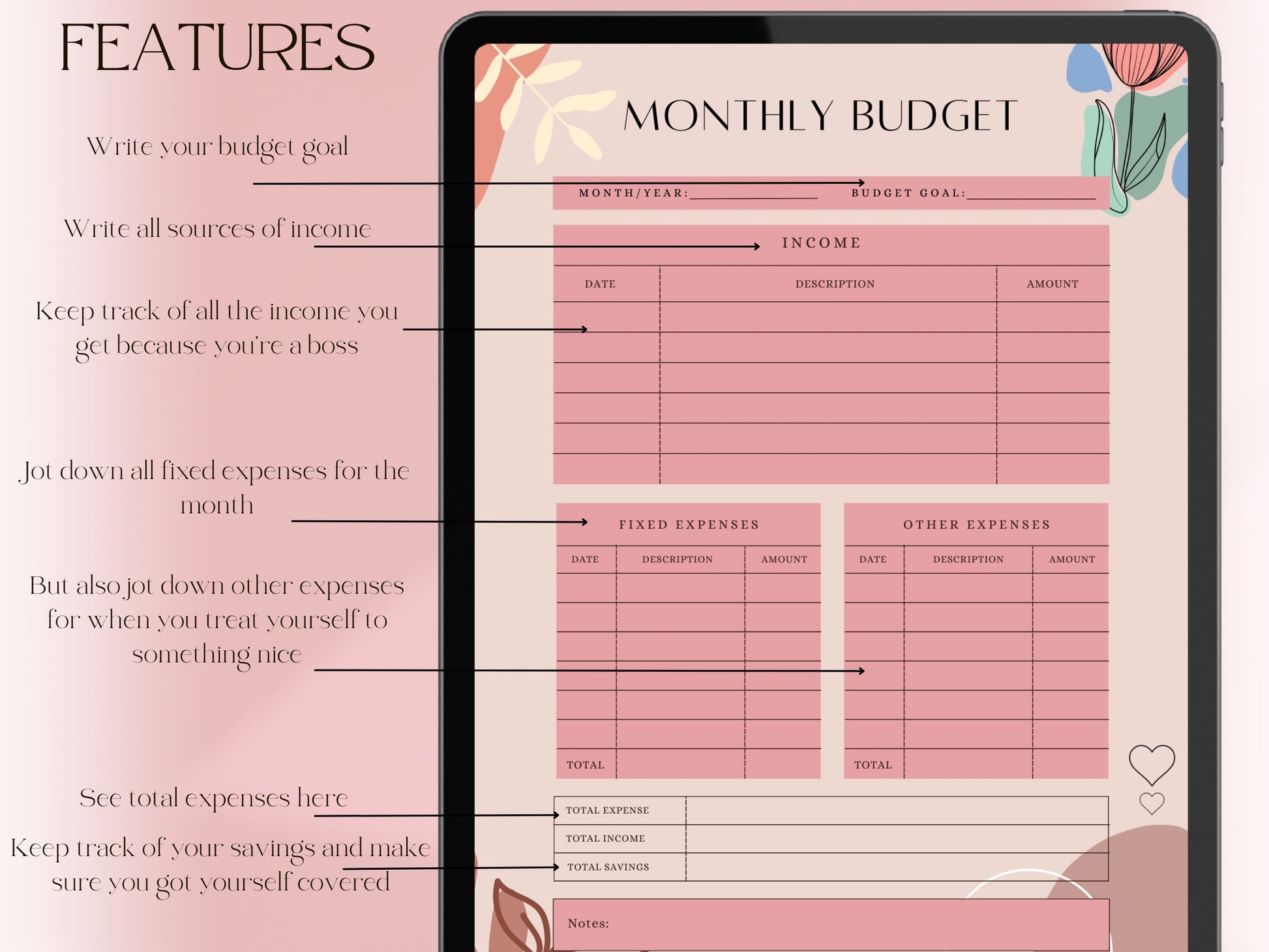 Printable Monthly Budget Template, Finance Tracker, Monthly Budget Planner, Instant Download, PDF Template, Goodnotes Planner, Digital Print